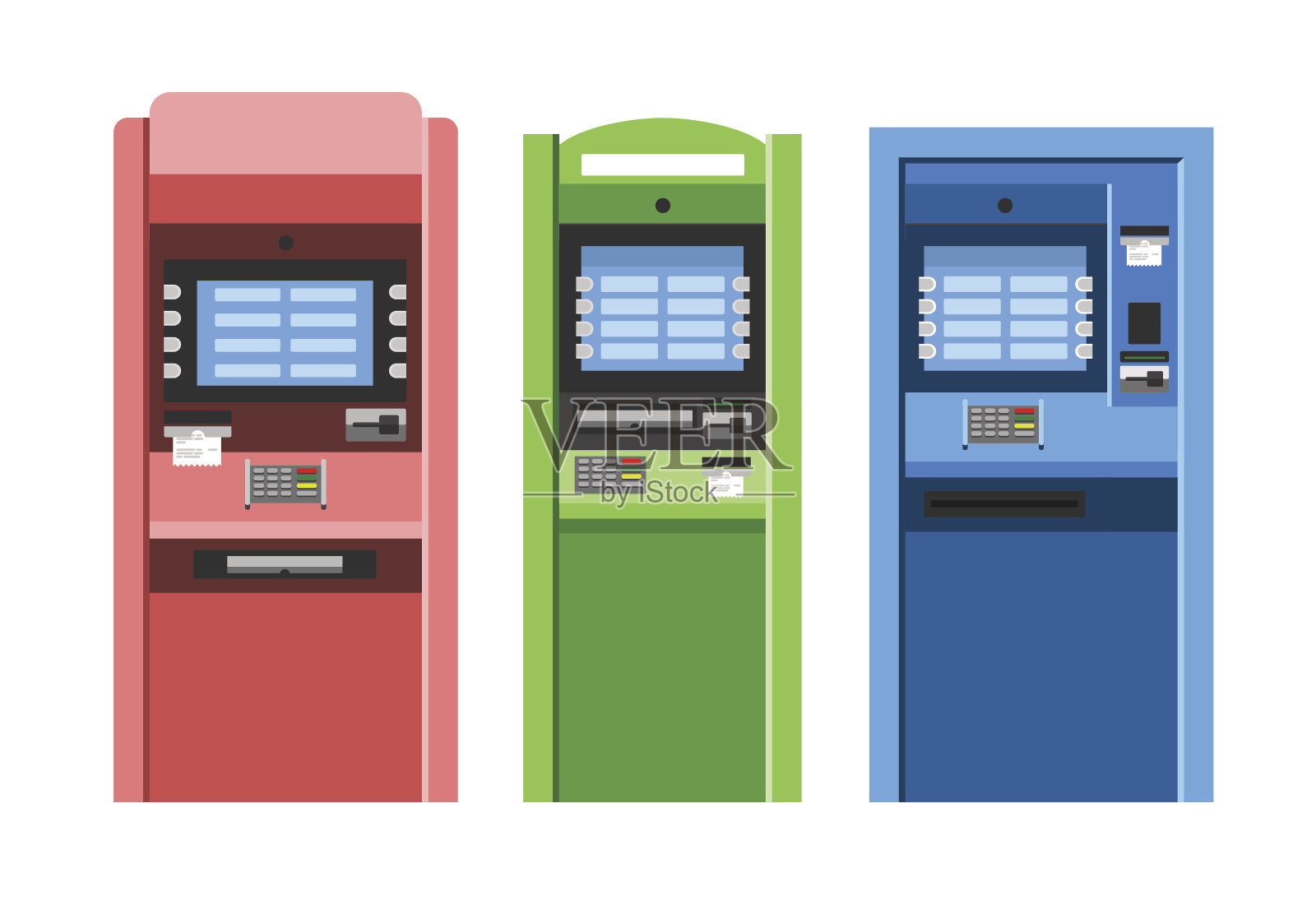 ATM机向量设置在平面风格。银行终端。插画图片素材