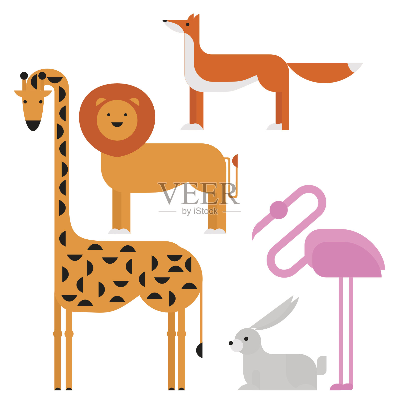 野生动物园收集可爱的卡通动物。大型动物群的世界图标设置孤立。野生的字符插画图片素材