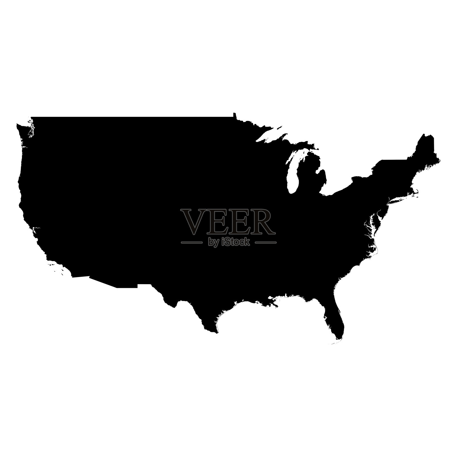 美国黑色剪影地图轮廓孤立在白色3D插图照片摄影图片