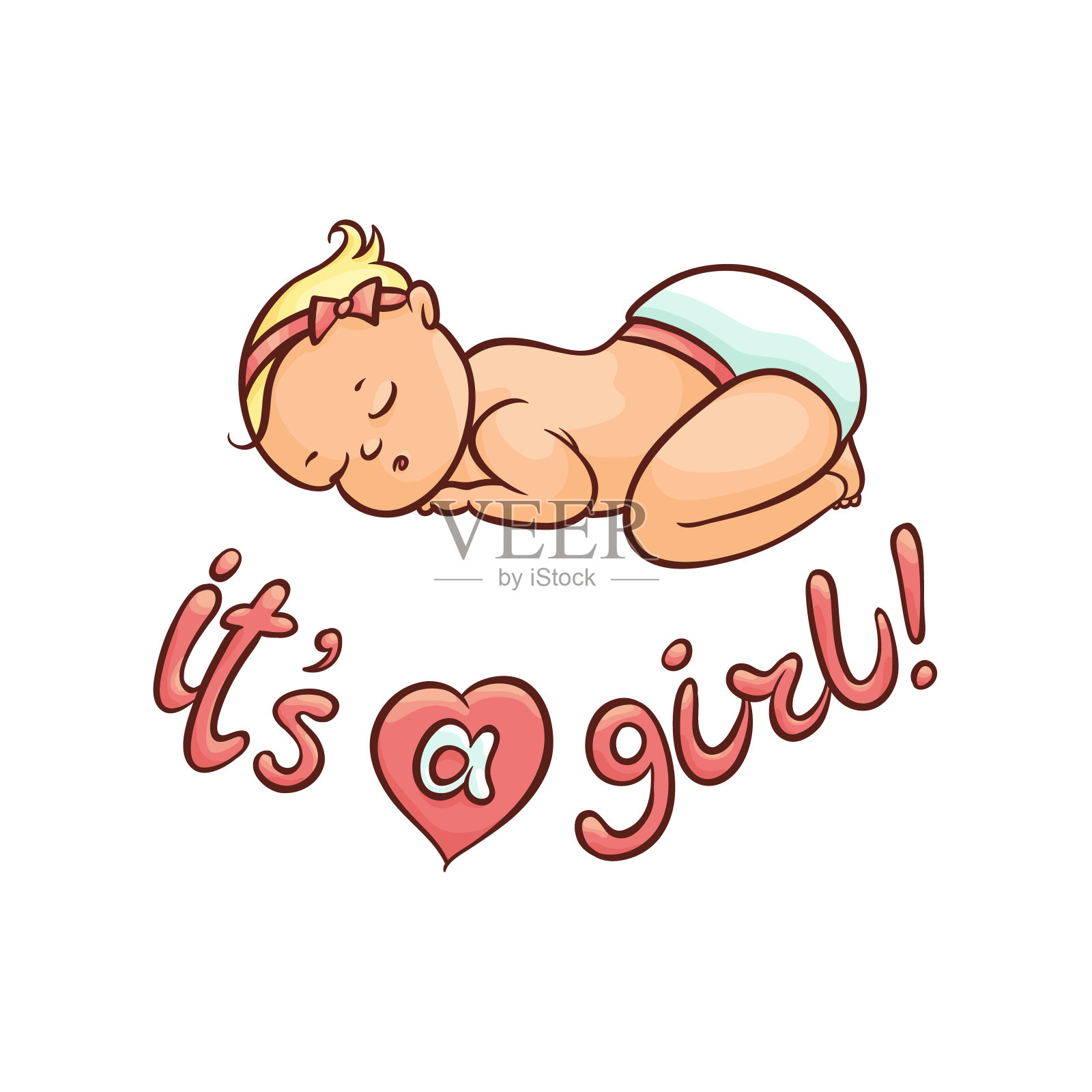 向量平新生儿可爱的女婴在尿布设计元素图片