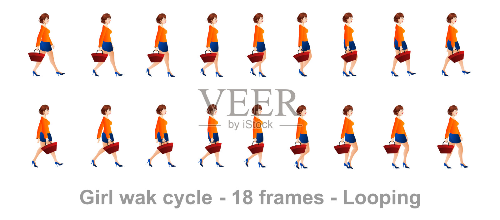 购物女孩步行自行车插画图片素材