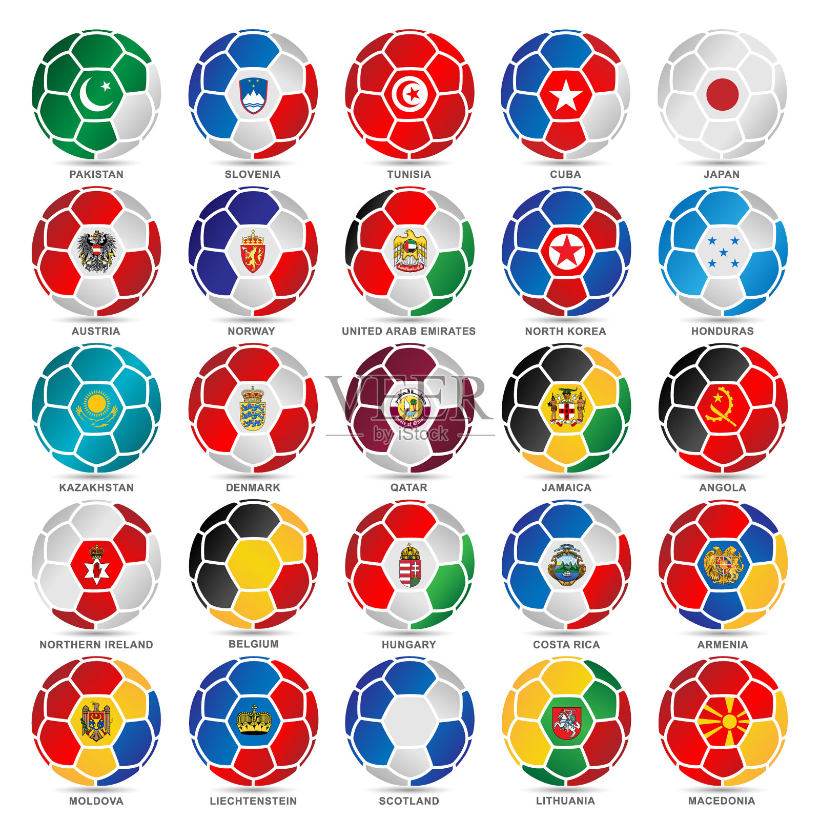足球上印着25面世界国旗插画图片素材