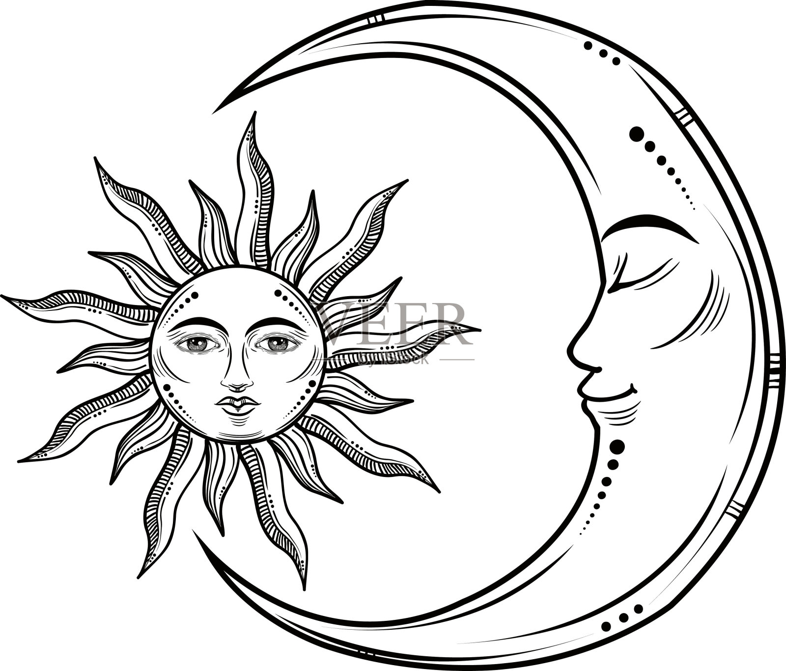 矢量图的月亮和太阳与脸设计元素图片