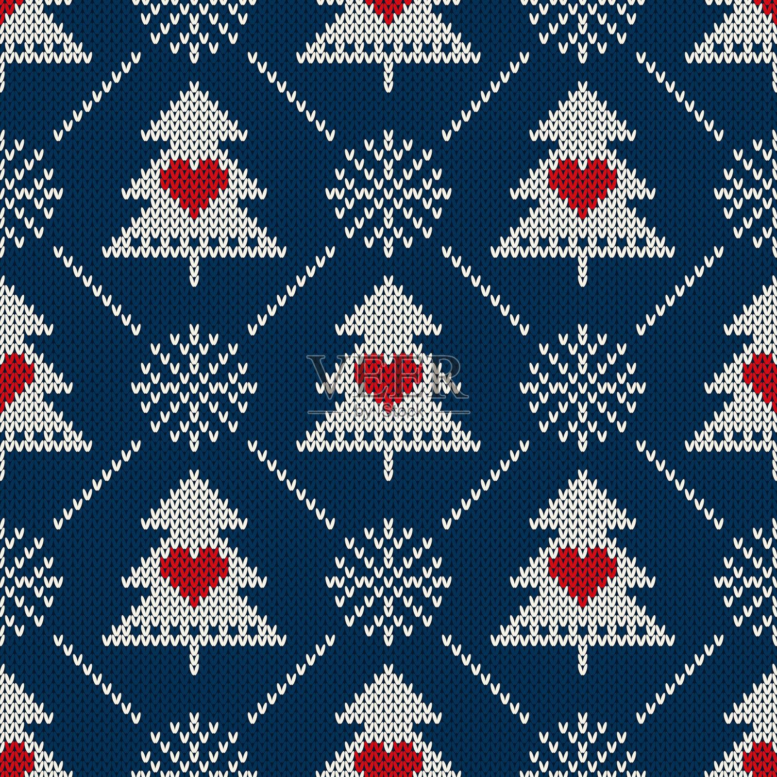 冬季无缝针织图案与圣诞符号:雪花和圣诞树。羊毛衫设计插画图片素材