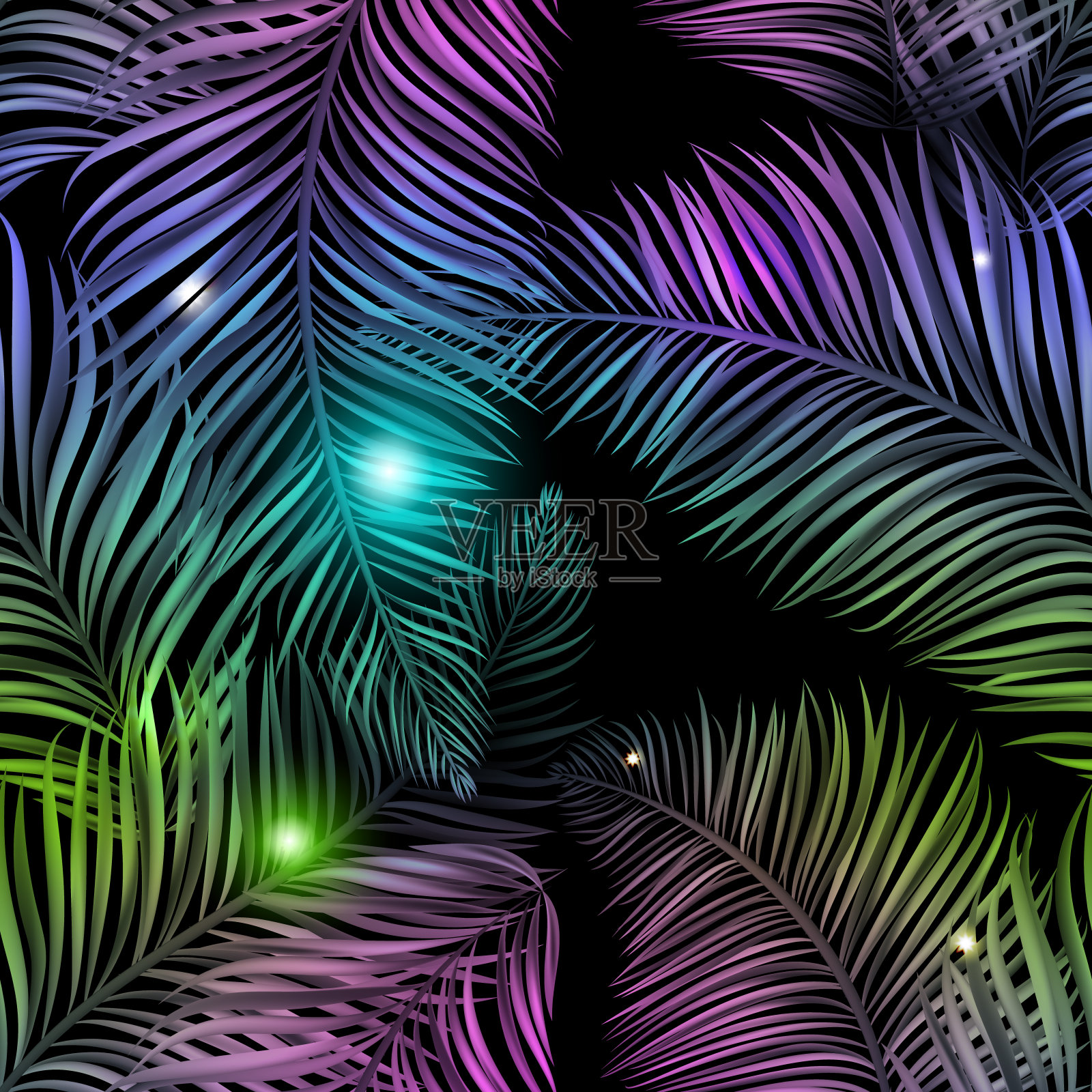 霓虹丛林，电热带glitch夏日无缝图案插画图片素材