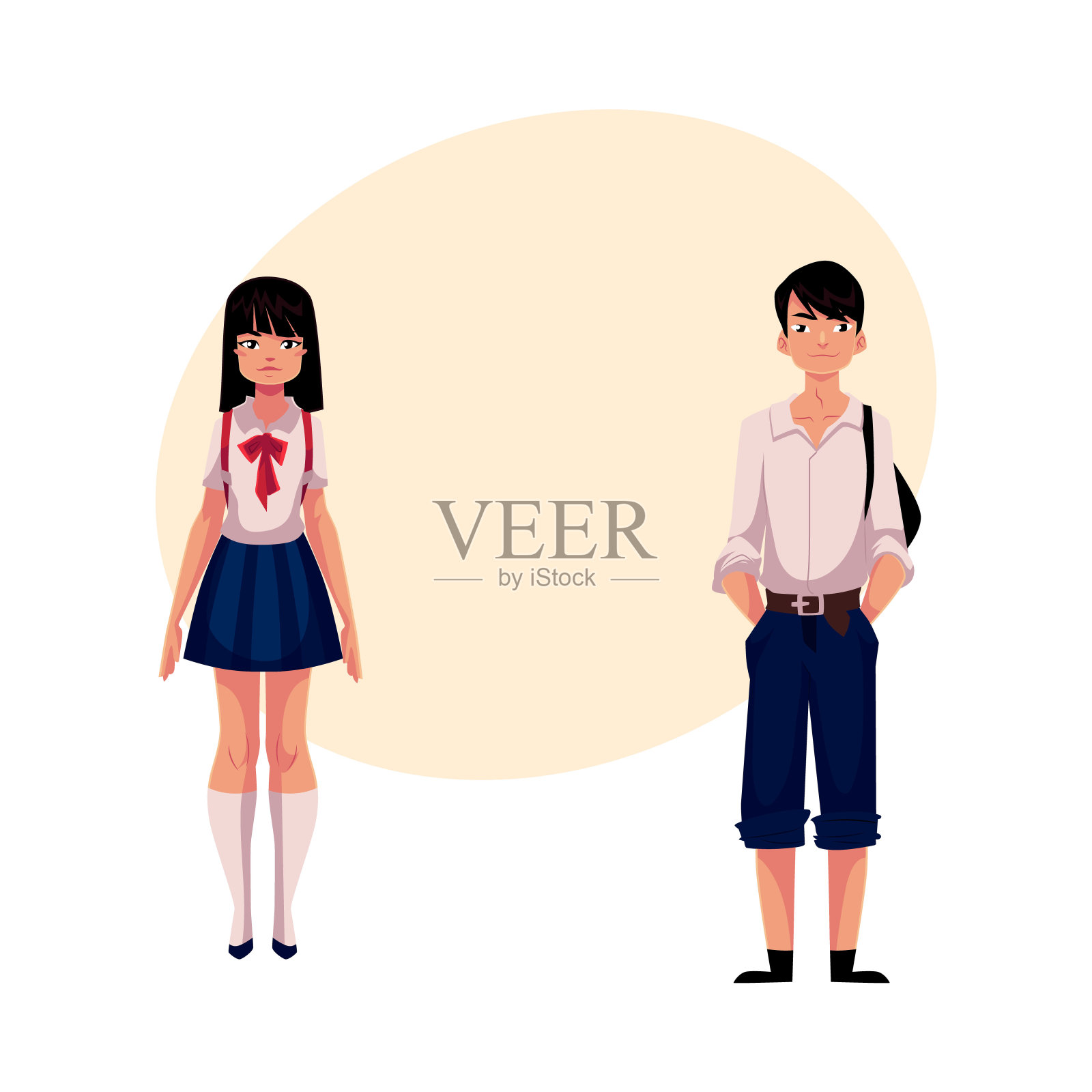 典型的日本青少年学生，男女学生，穿着典型的校服设计元素图片