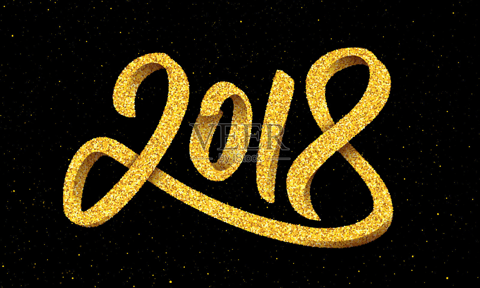 2018年新年快乐。黄金3 d字体插画图片素材