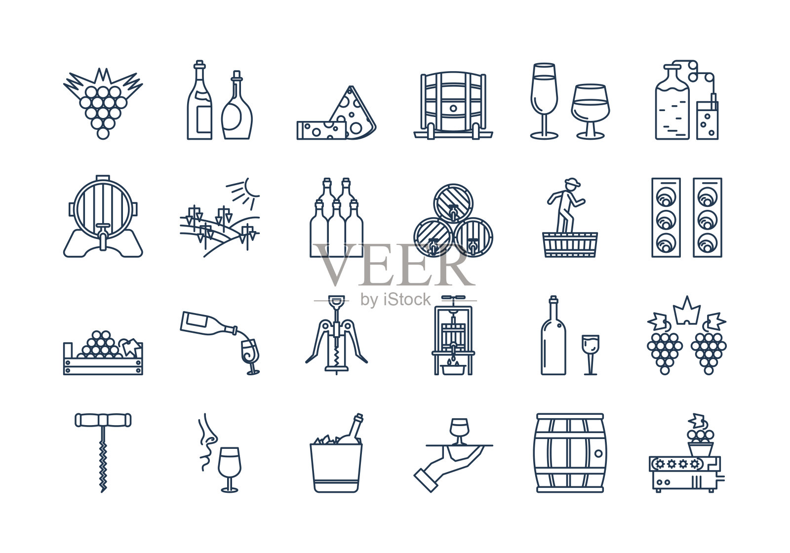 04 Outline WINE PRODUCTION icon set插画图片素材