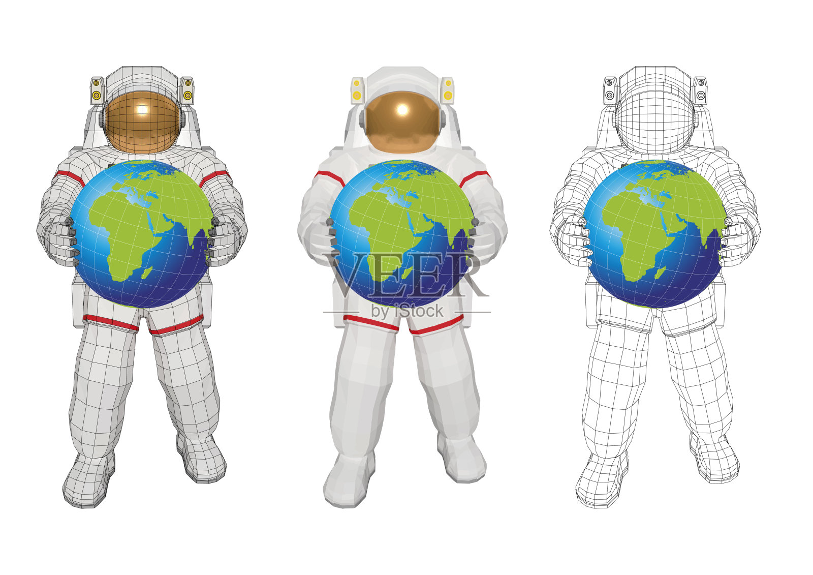 宇航员捧着地球站在那里插画图片素材