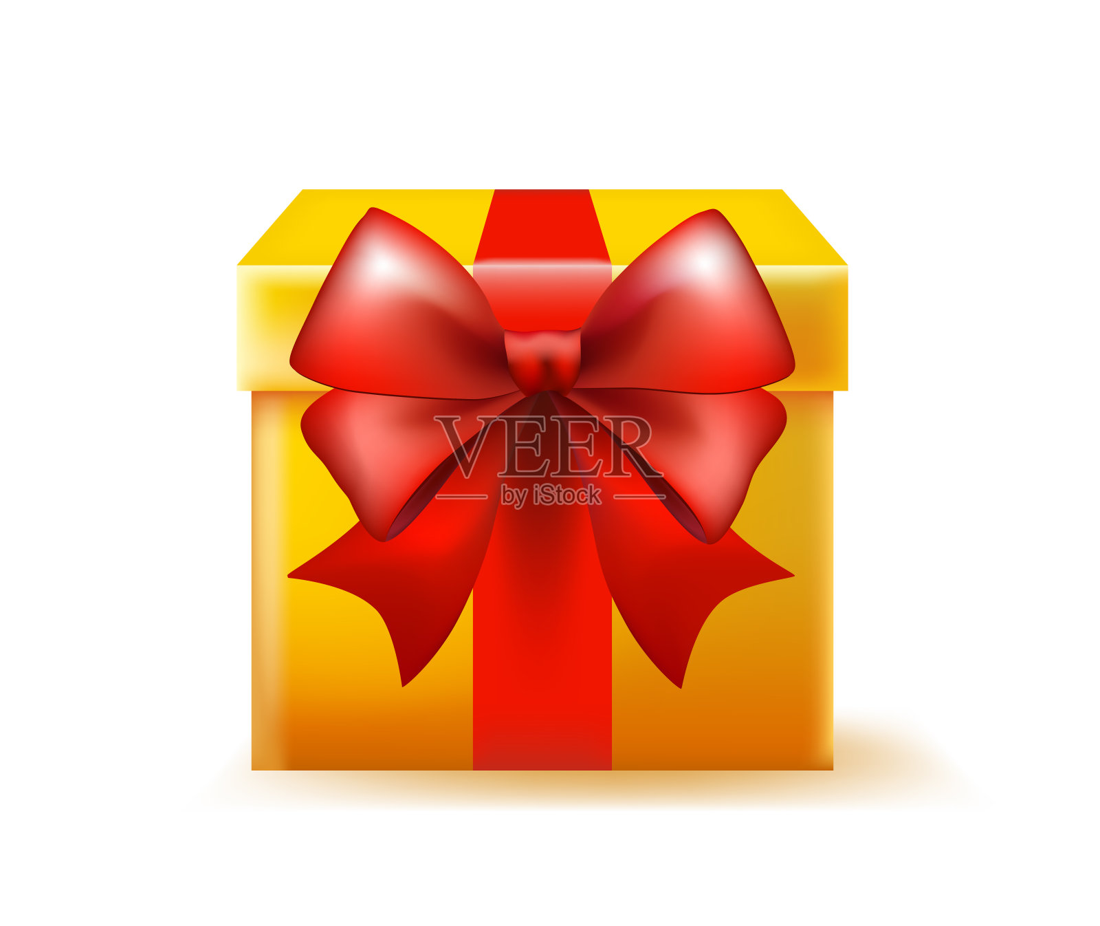 3d现实黄色礼盒与红色蝴蝶结在白色背景设计元素图片