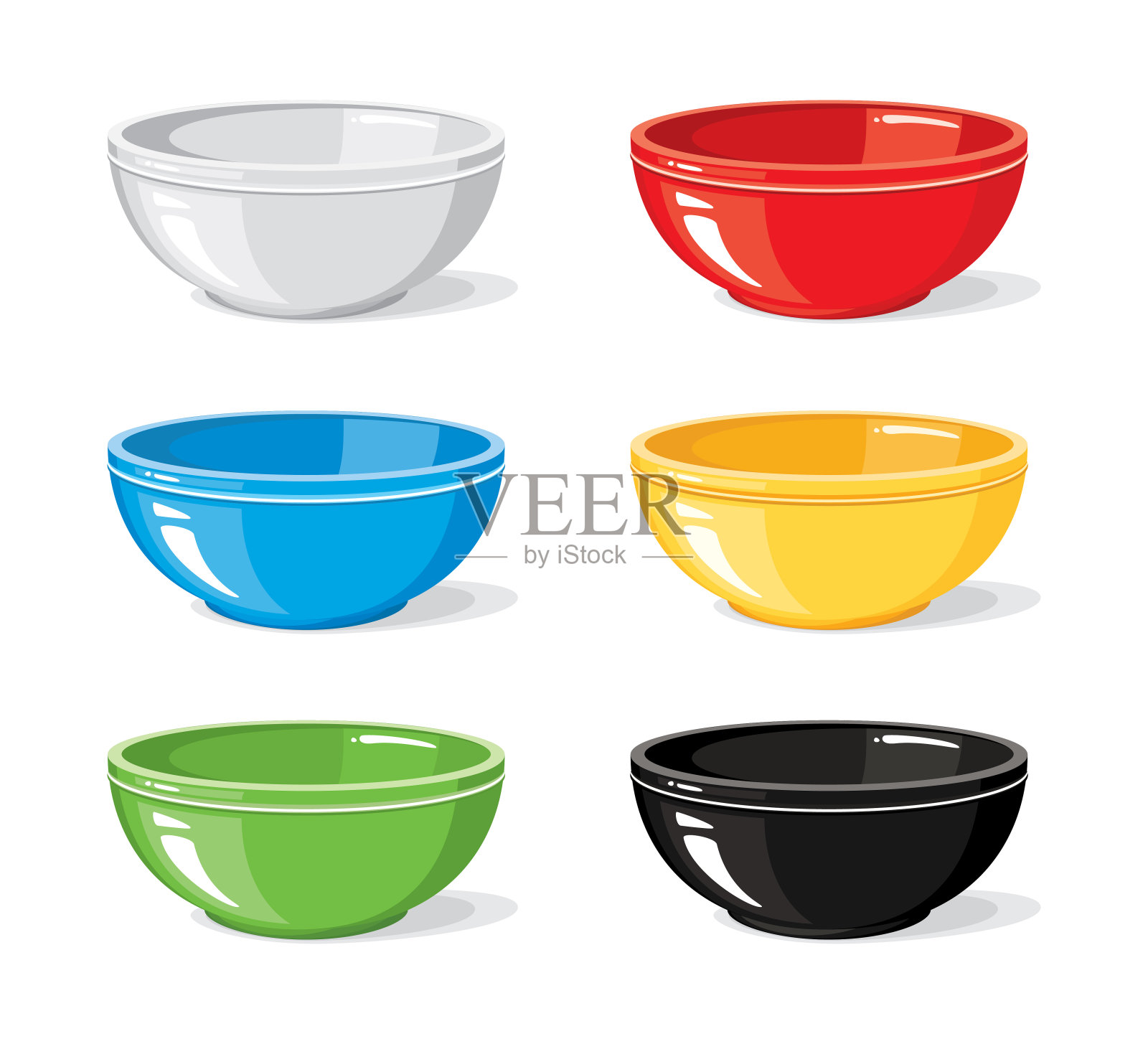 Vector illustration set of food icons. Different colourful empty bowls for breakfast or dinner isolated on white background. Cooking collection. Kitchen objects for your design设计元素图片