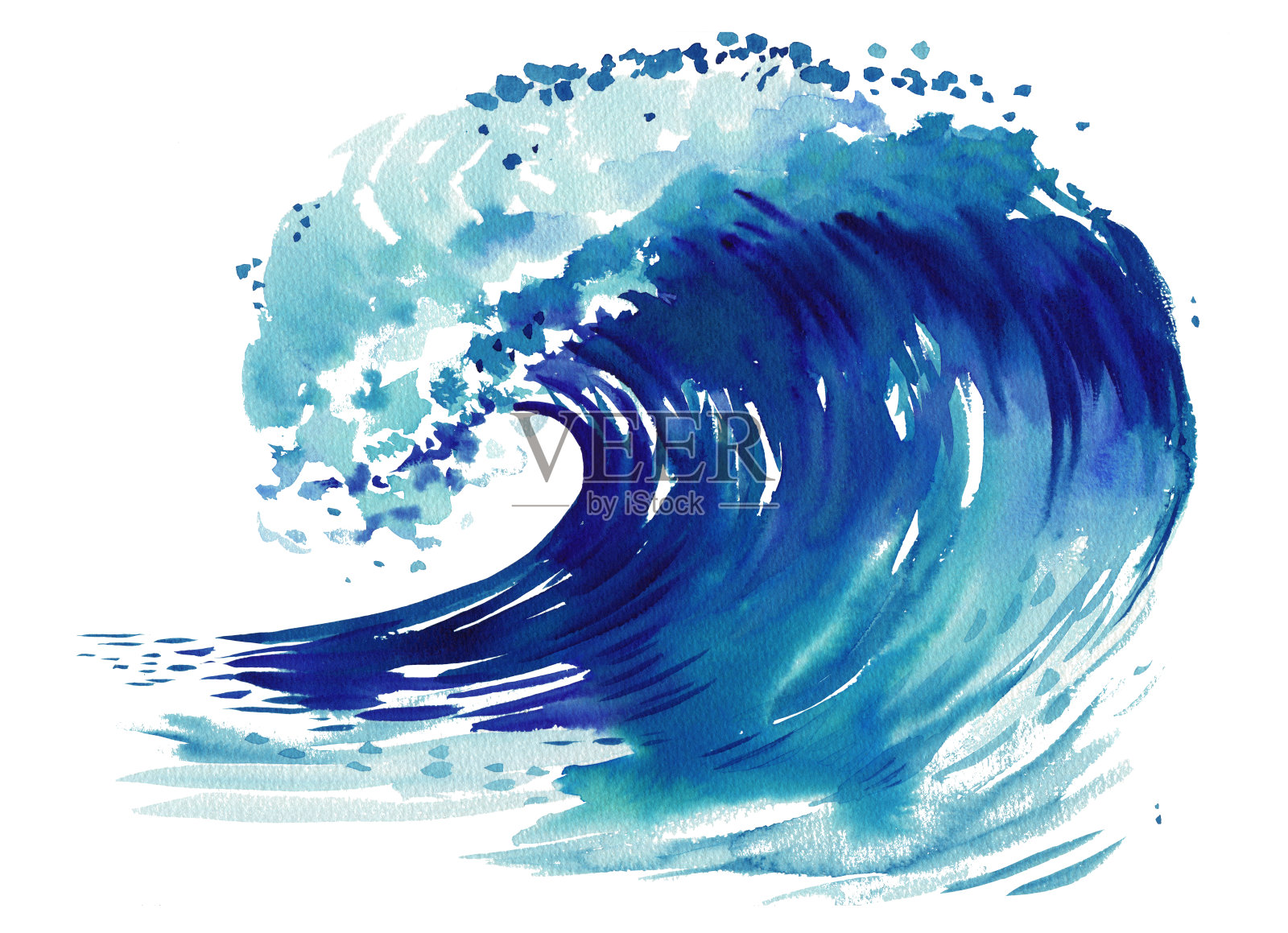 海浪。抽象水彩手绘插图，孤立在白色背景上插画图片素材