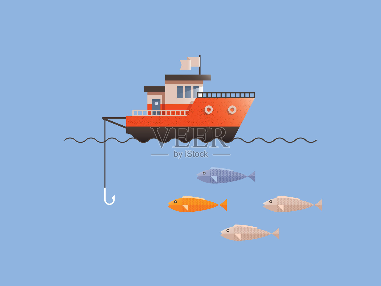 渔船的鱼插画图片素材