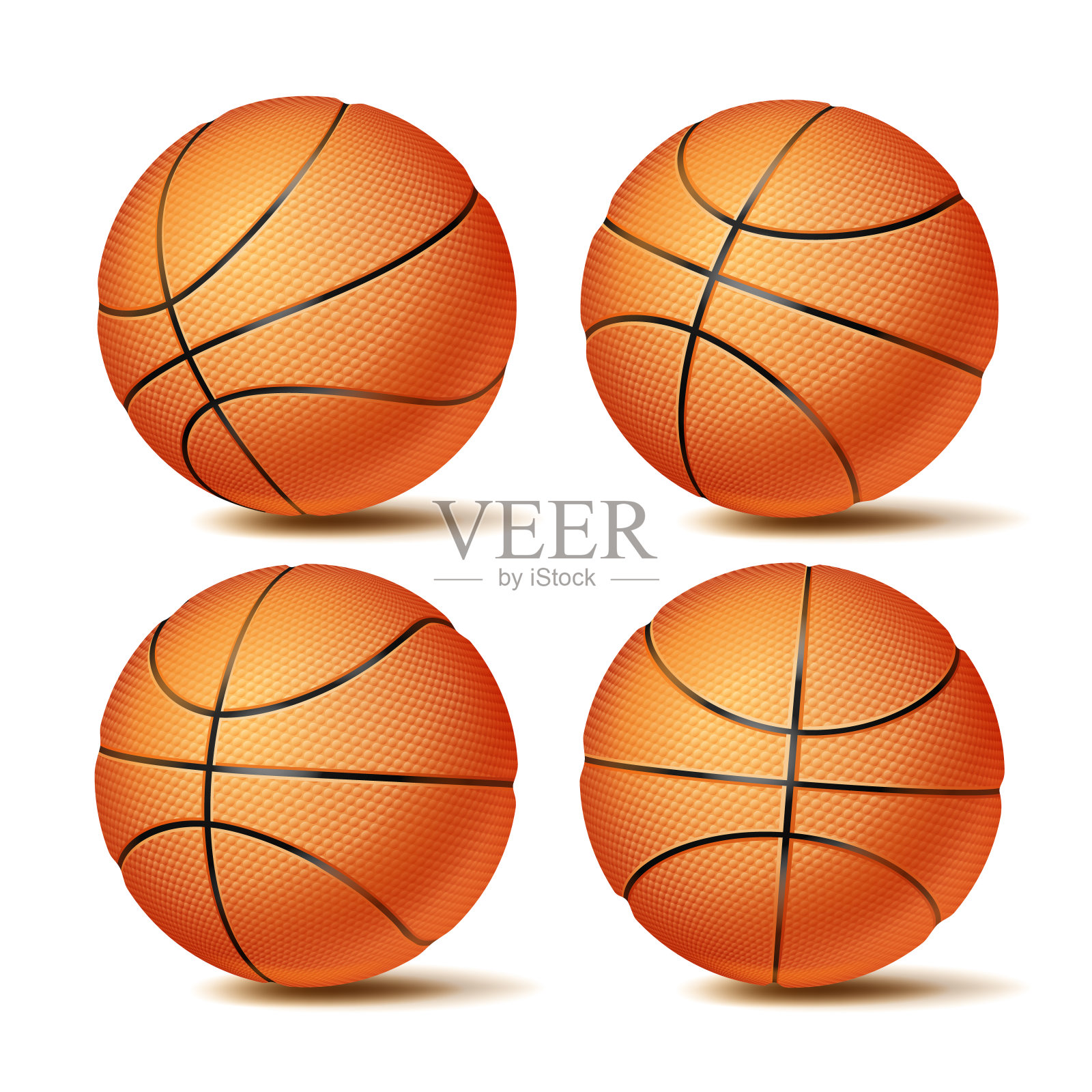 现实篮球设置向量。经典的橙色圆球。不同的观点。体育游戏的象征。孤立的插图插画图片素材