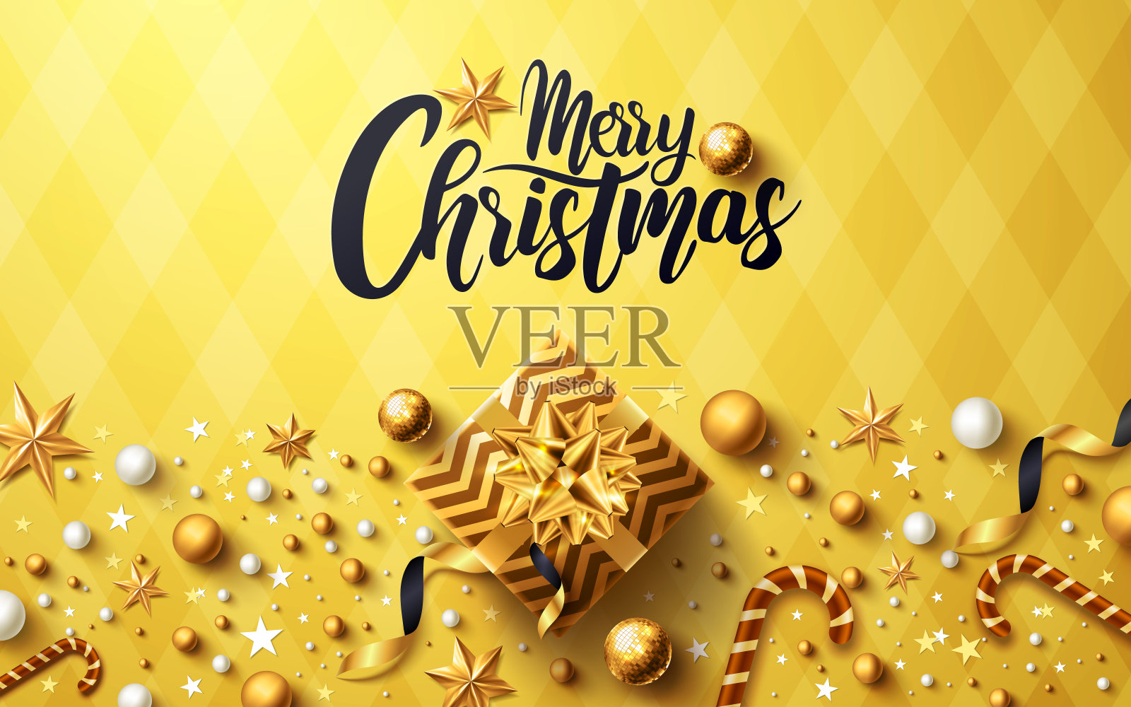 圣诞和新年金色背景与金色礼盒，丝带和圣诞装饰元素零售，购物或圣诞促销在金色风格。矢量图设计模板素材