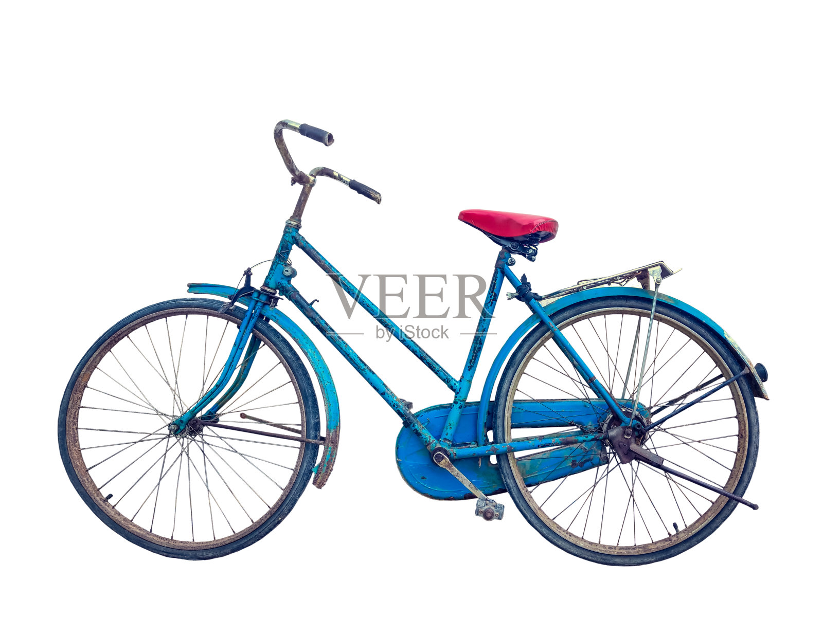 一辆旧的、纯朴的蓝色自行车照片摄影图片