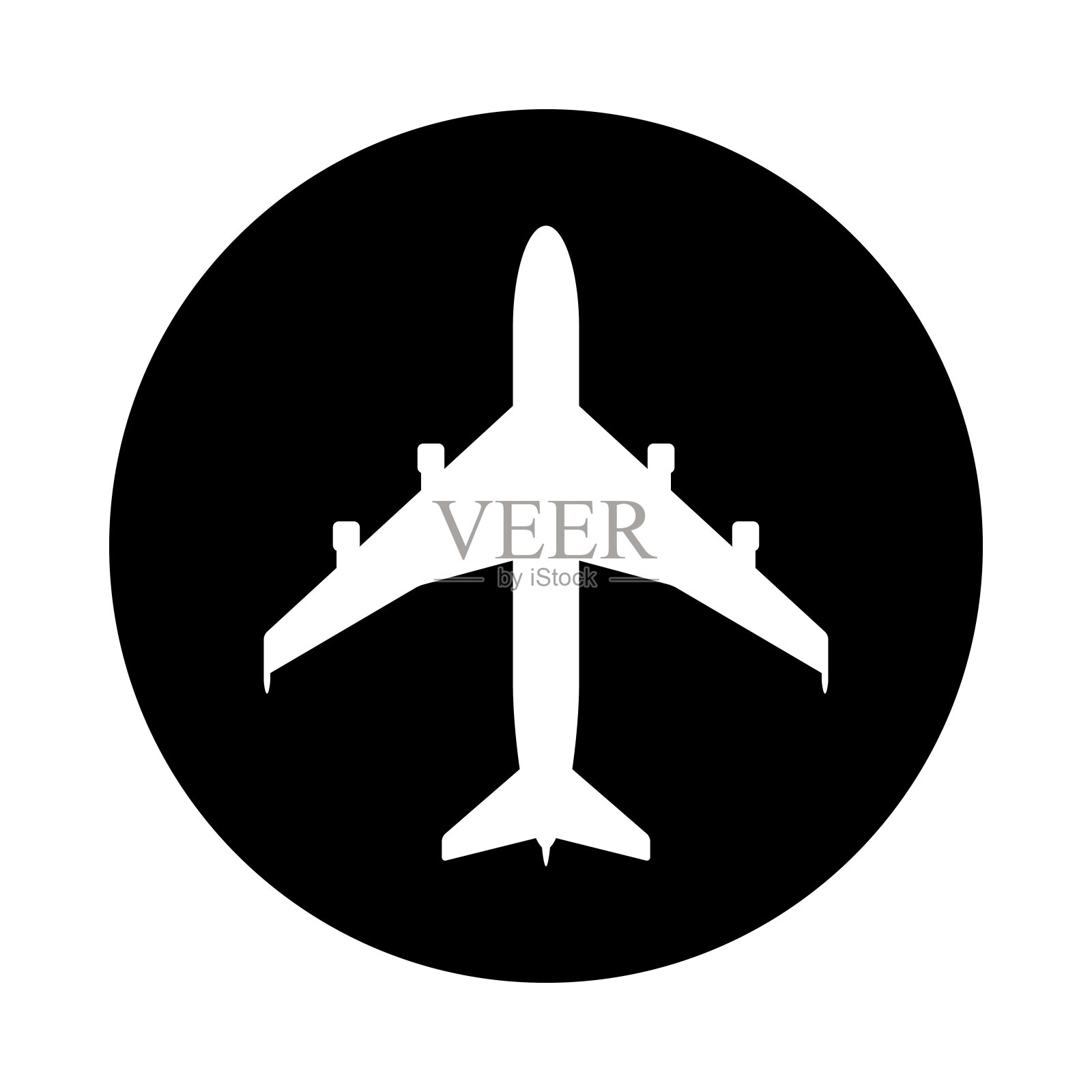 飞机圆图标。黑色，圆形，极简主义图标孤立在白色背景。图标素材