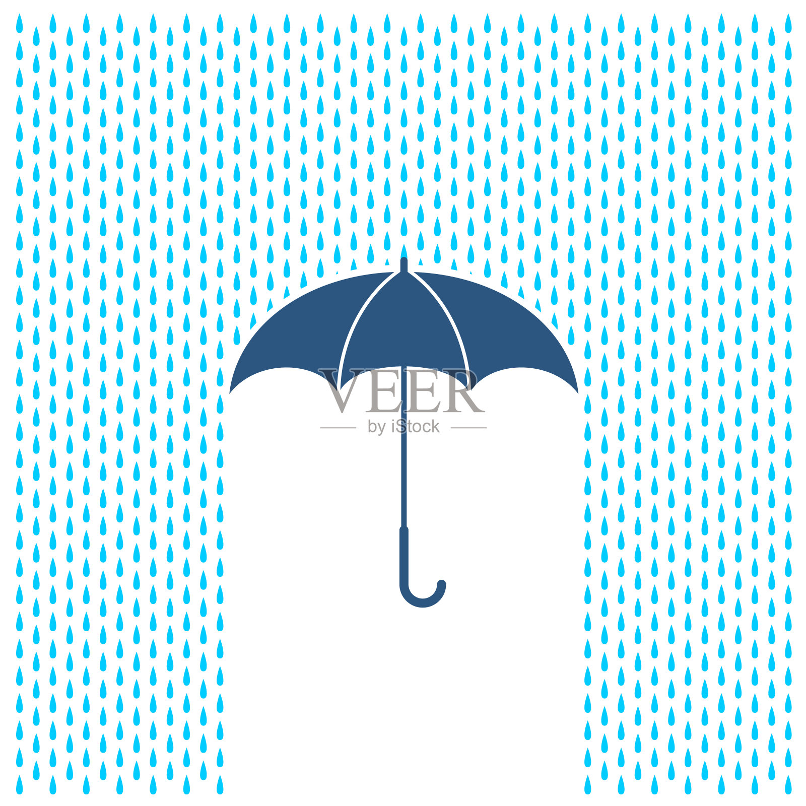 雨伞与雨的插图。39、雨水滴落，雨伞保护。插画图片素材