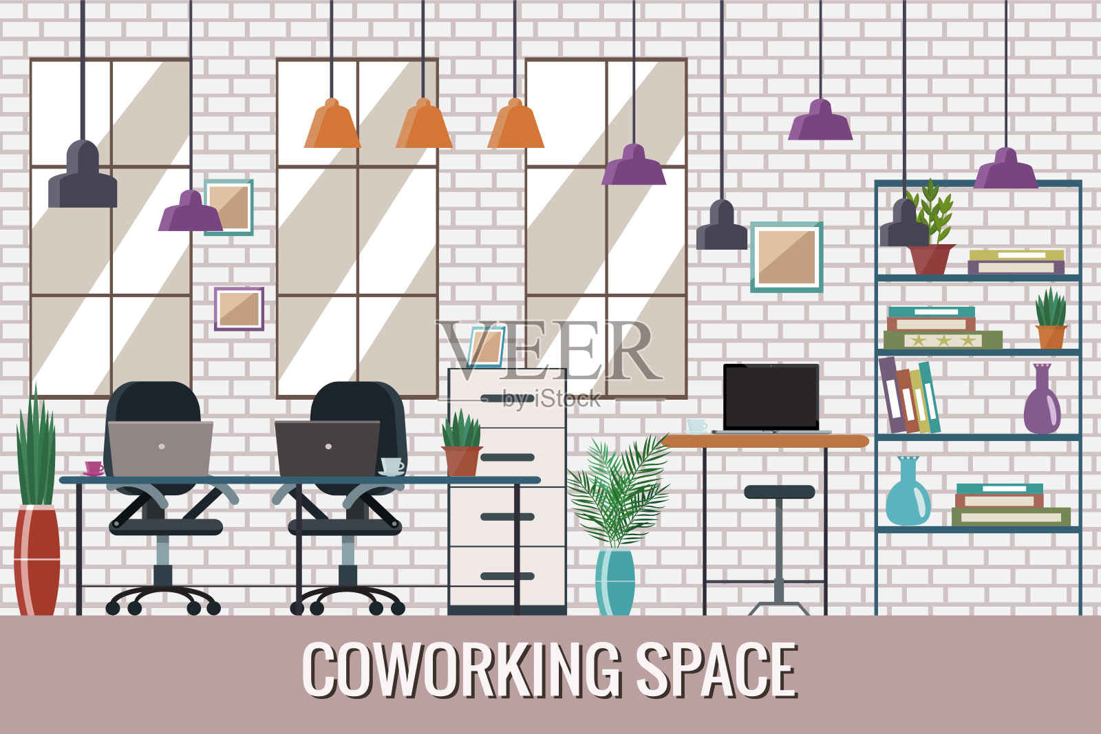 共同工作空间的矢量插图。工作场所，创意办公室。插画图片素材