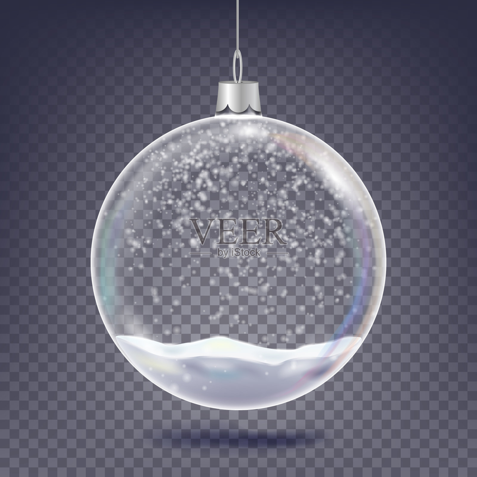 圣诞球向量。经典的圣诞树玻璃装饰元素。闪亮的雪花，雪花。3D逼真。孤立的透明背景插图插画图片素材