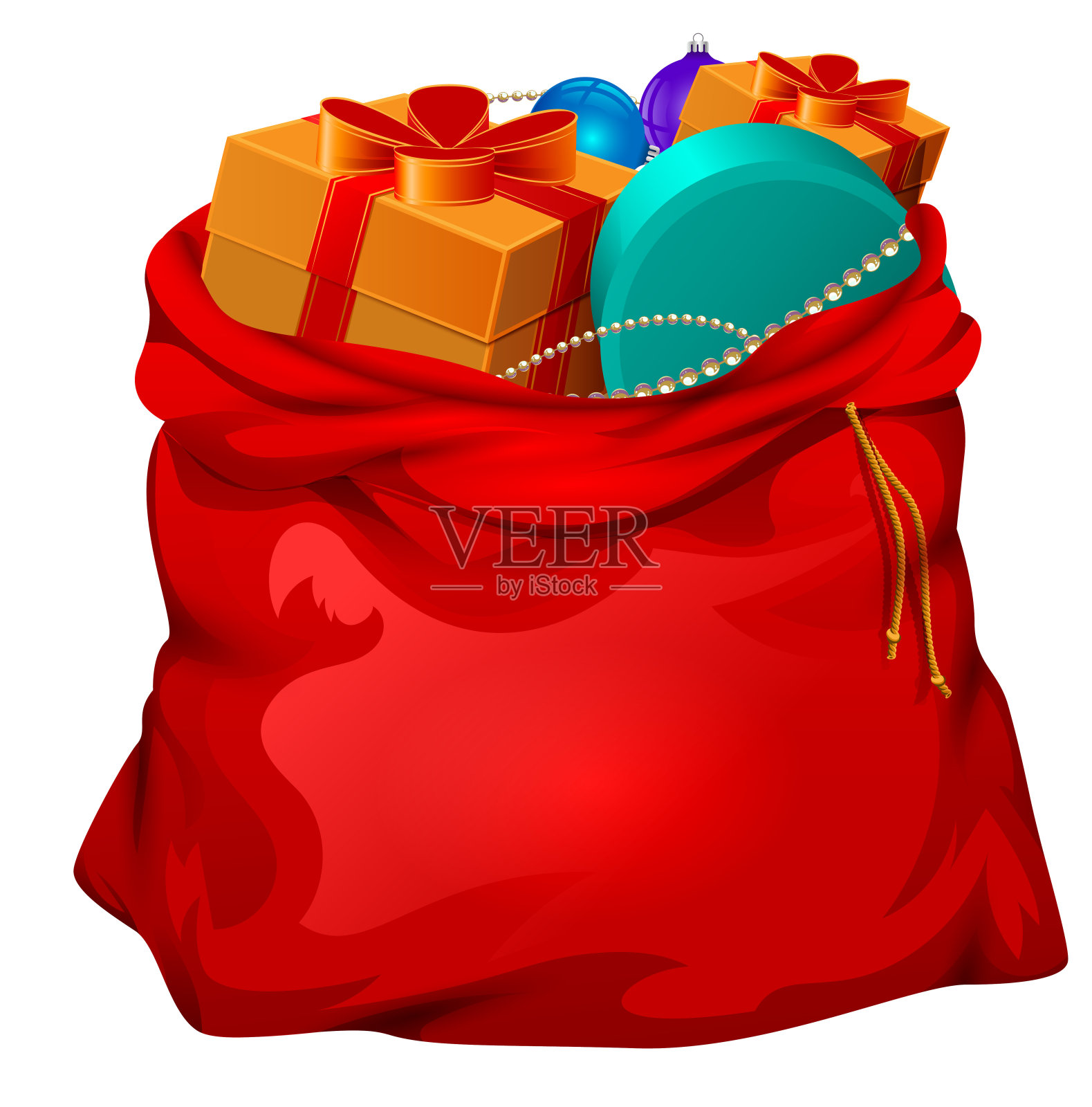红色打开圣诞老人的包与礼物。圣诞配件插画图片素材