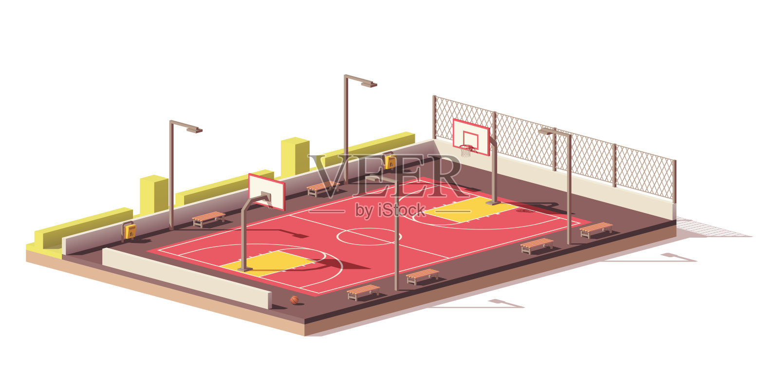 向量低聚篮球场插画图片素材