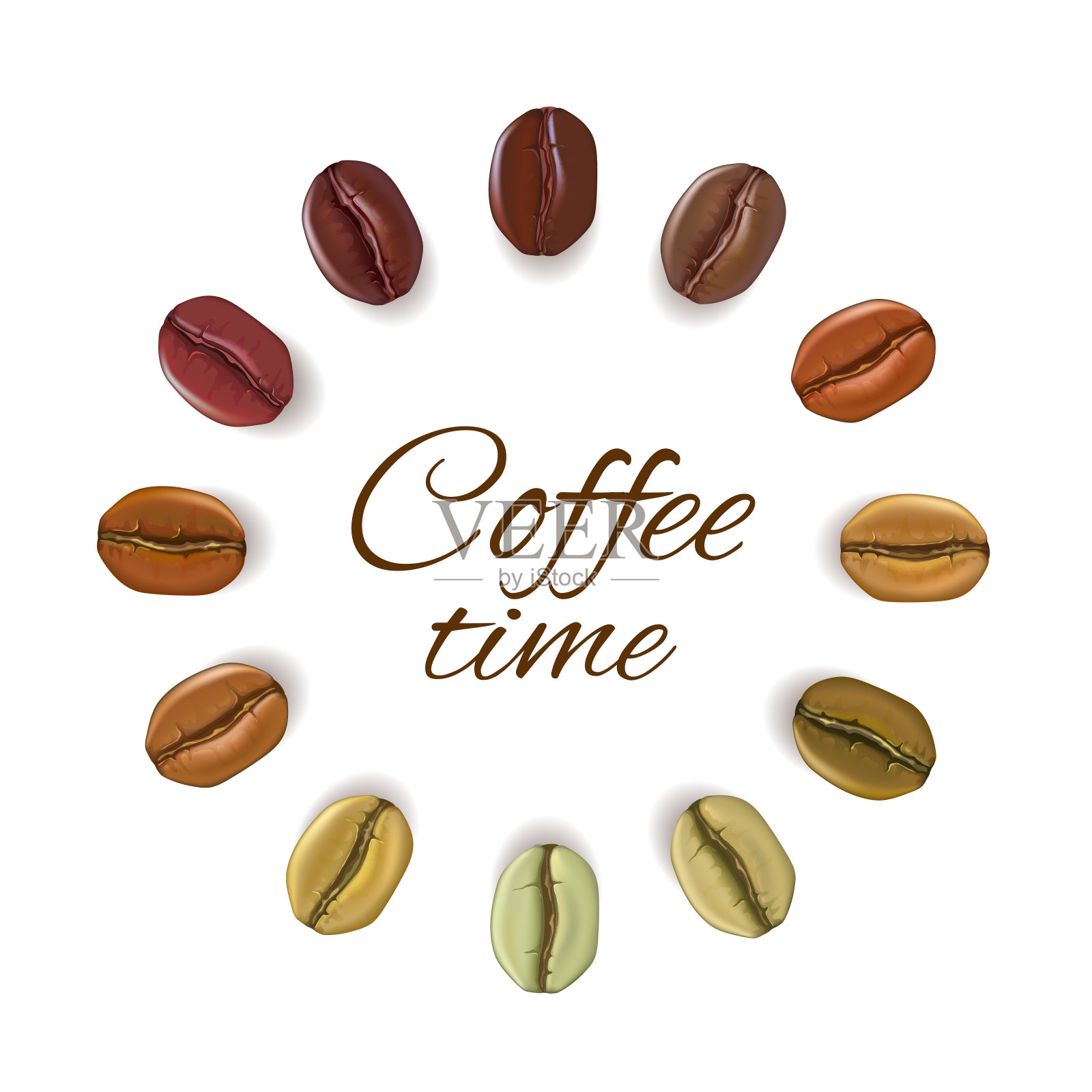 将现实的咖啡豆放在圆圈中作为文本插画图片素材
