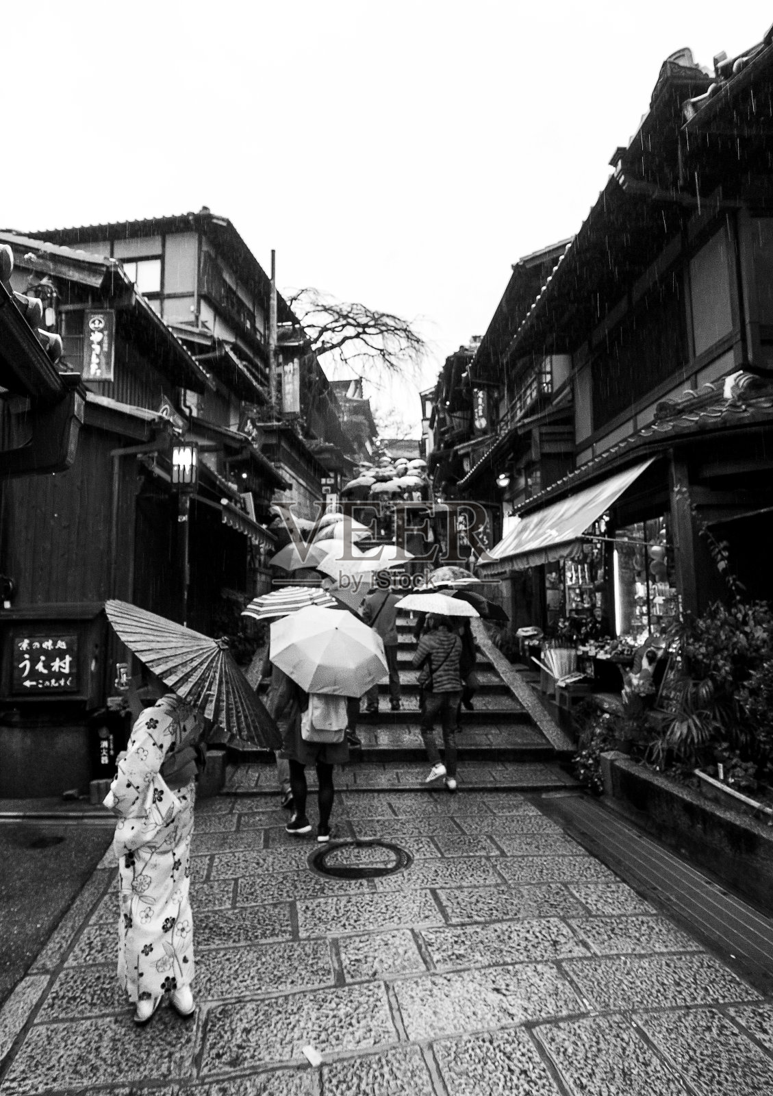黑白复古场景京都村。照片摄影图片
