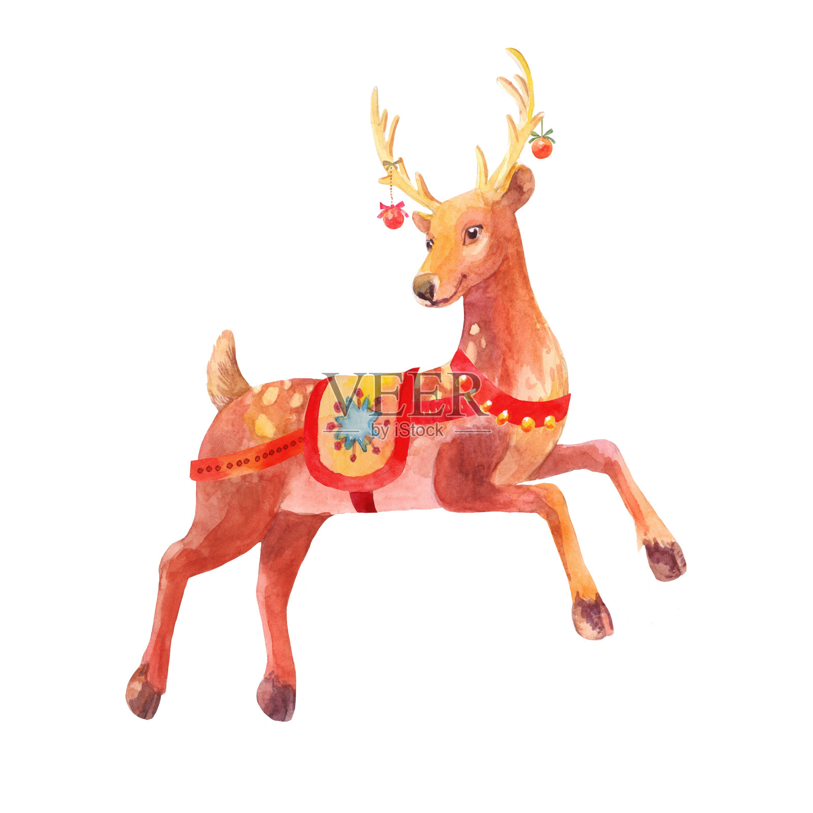 圣诞插图。水彩鹿。插画图片素材