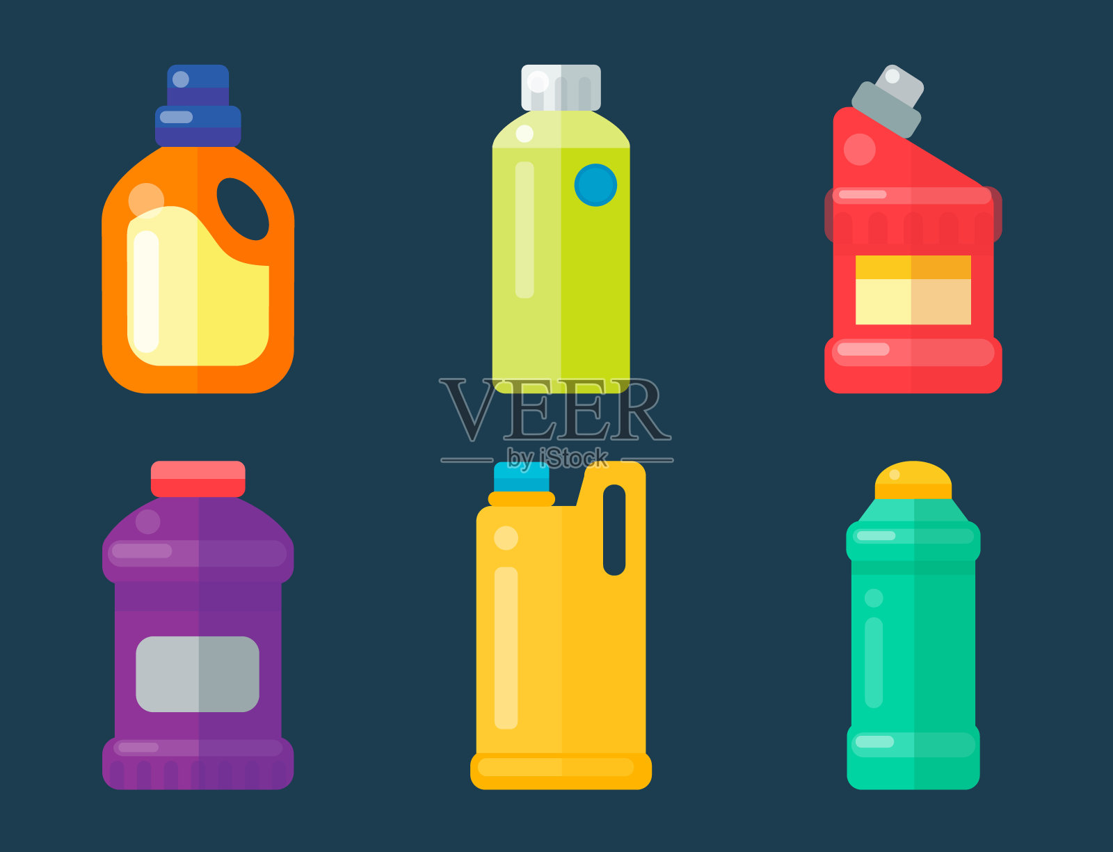瓶装家用化学用品清洁家务塑料清洗剂液体家用清洗剂包装矢量插图插画图片素材