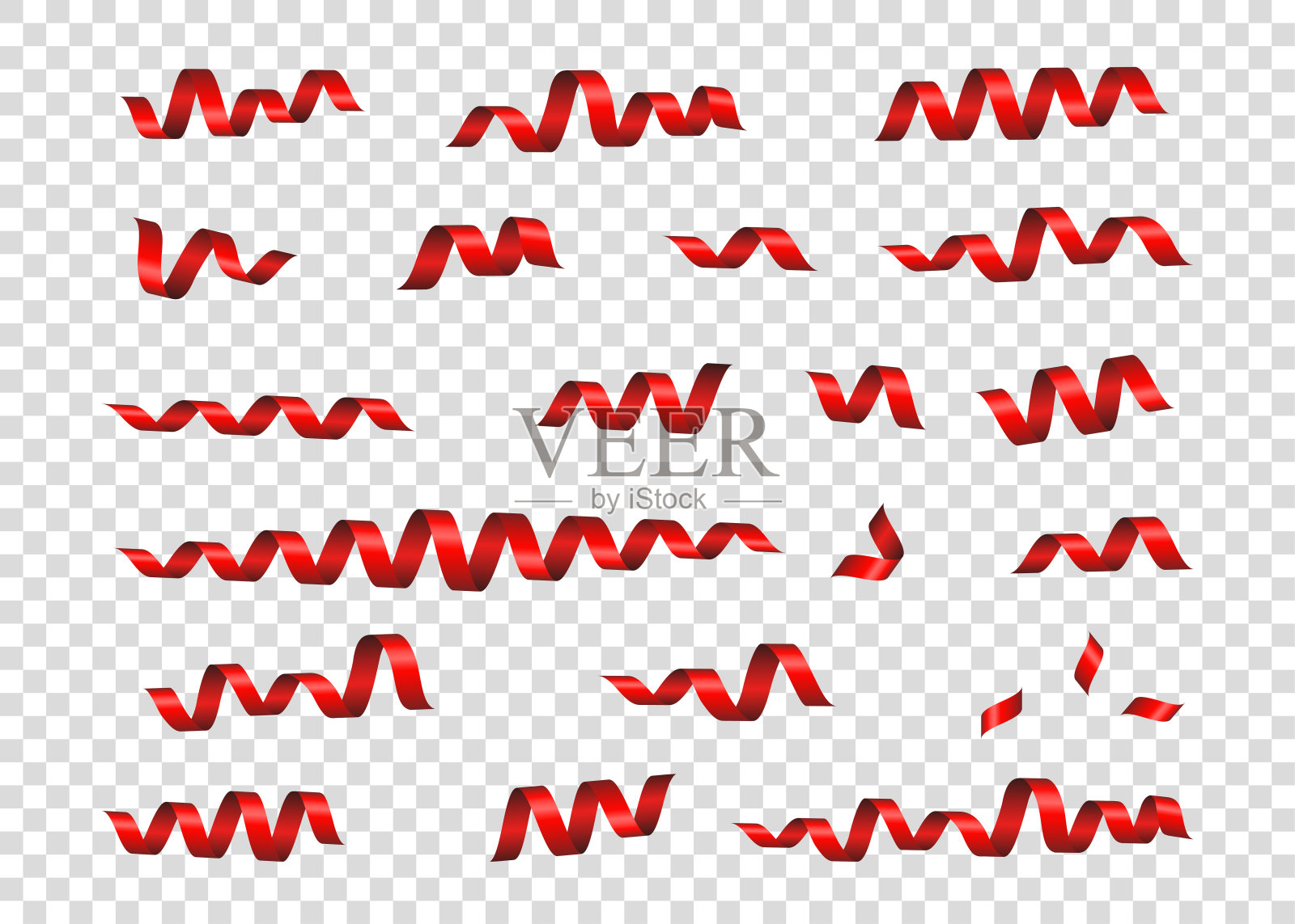 红色闪亮的蛇纹石丝带孤立在透明的背景。设计元素图片