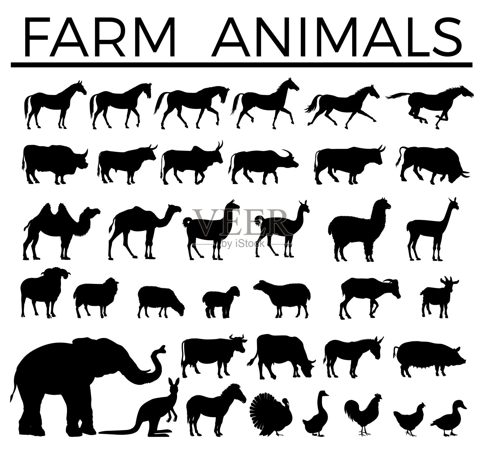 农场动物剪影插画图片素材