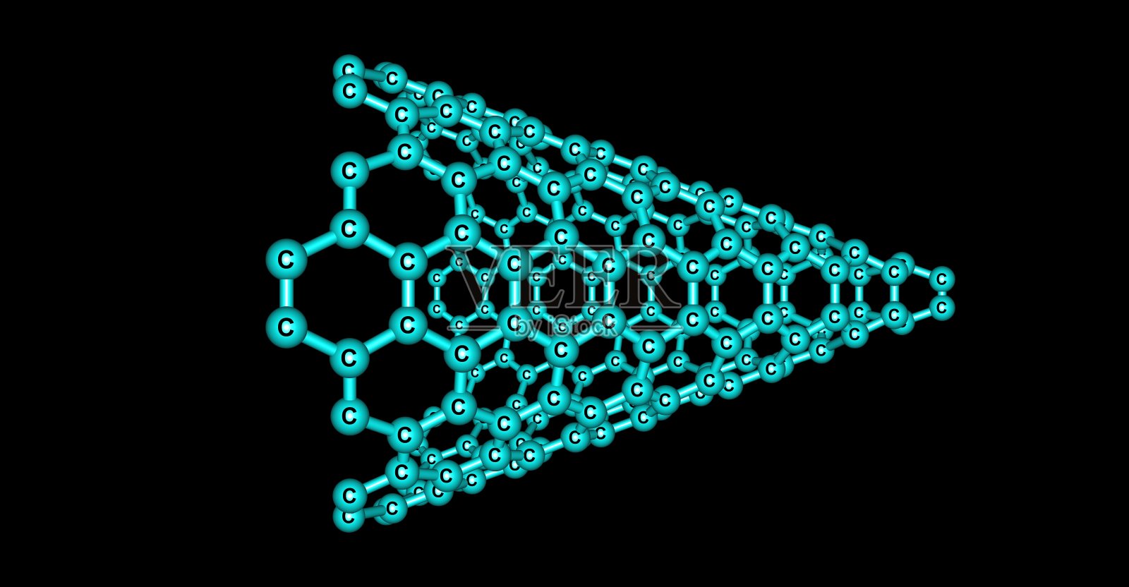 碳纳米锥分子结构孤立在黑色插画图片素材