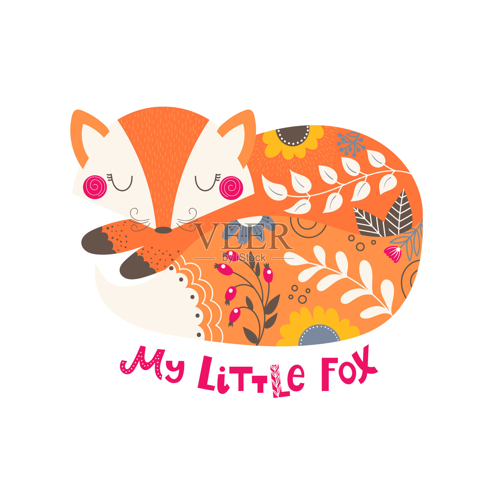 睡着的狐狸插图插画图片素材