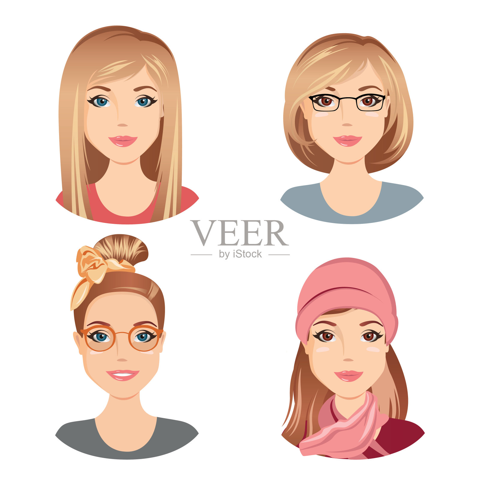 不同的女性的发型。为年轻的成年人，棕色头发的中年妇女设计元素图片