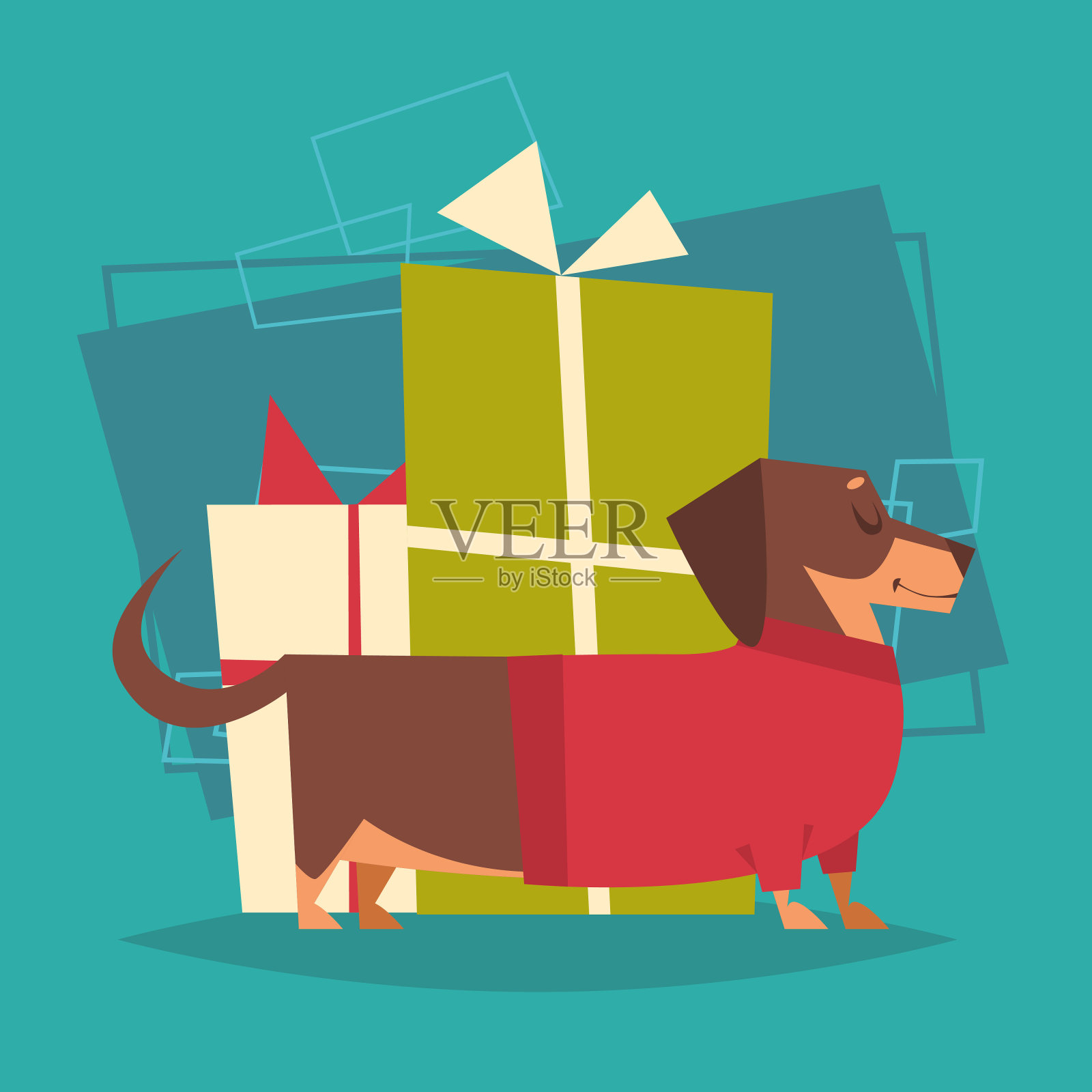 獾狗与礼物堆叠盒穿着冬季毛衣2018年生肖标志图标设计元素图片