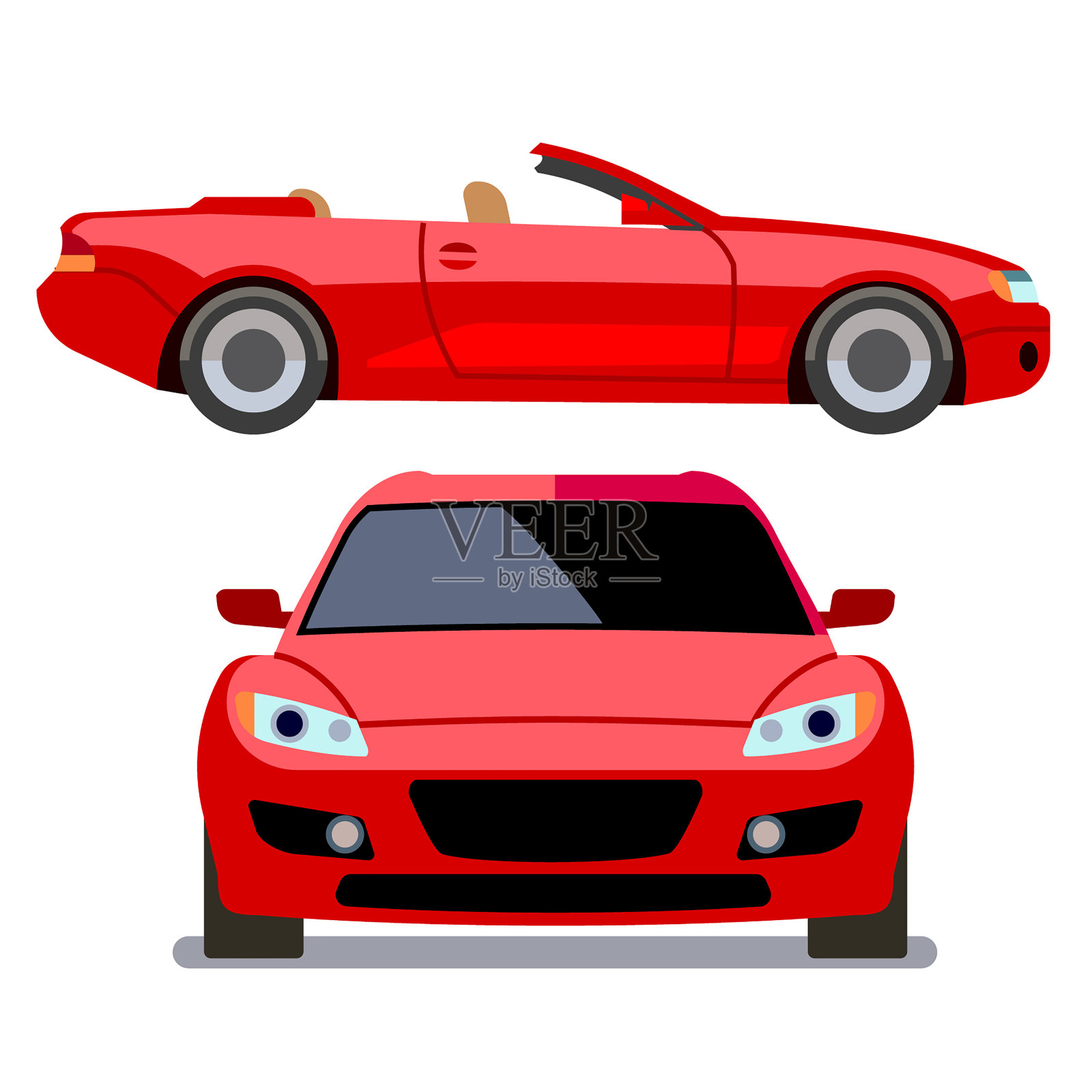 矢量平面风格的汽车在不同的观点。红色的汽车设计元素图片