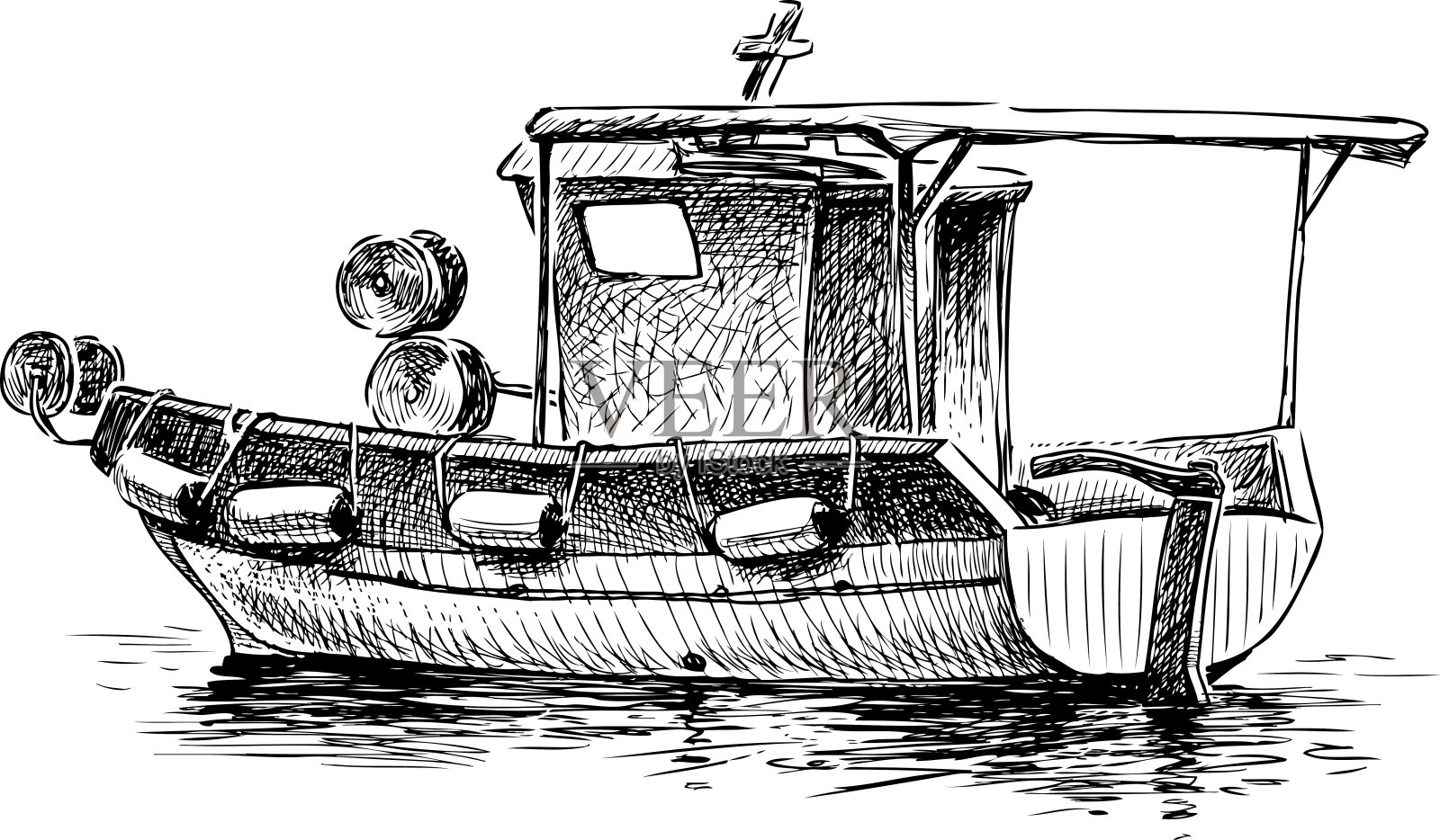 一艘希腊小渔船的素描插画图片素材