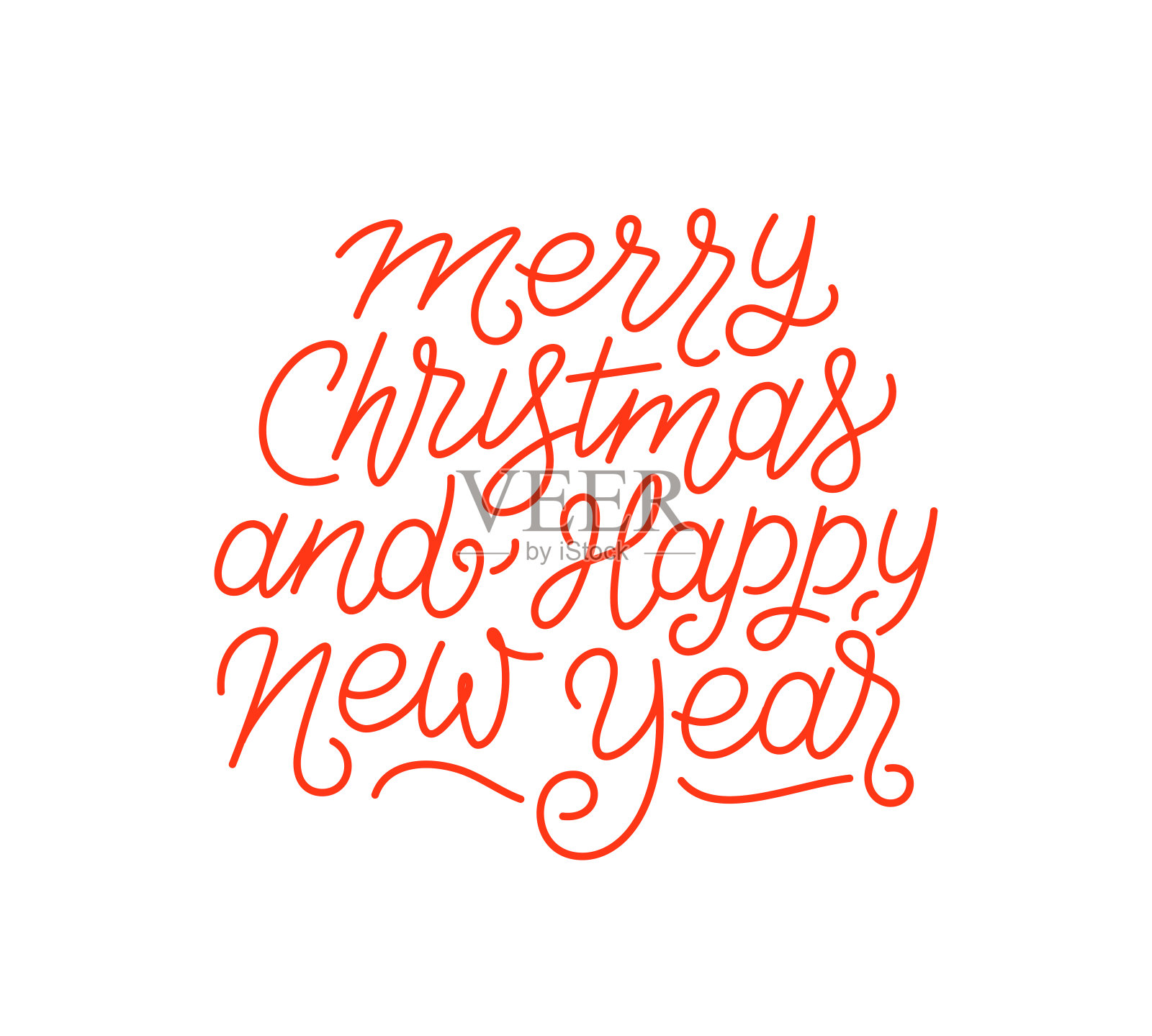 圣诞快乐和新年快乐书法线条艺术风格字母孤立在白色的背景。印刷文字为节日礼品卡设计。矢量图插画图片素材