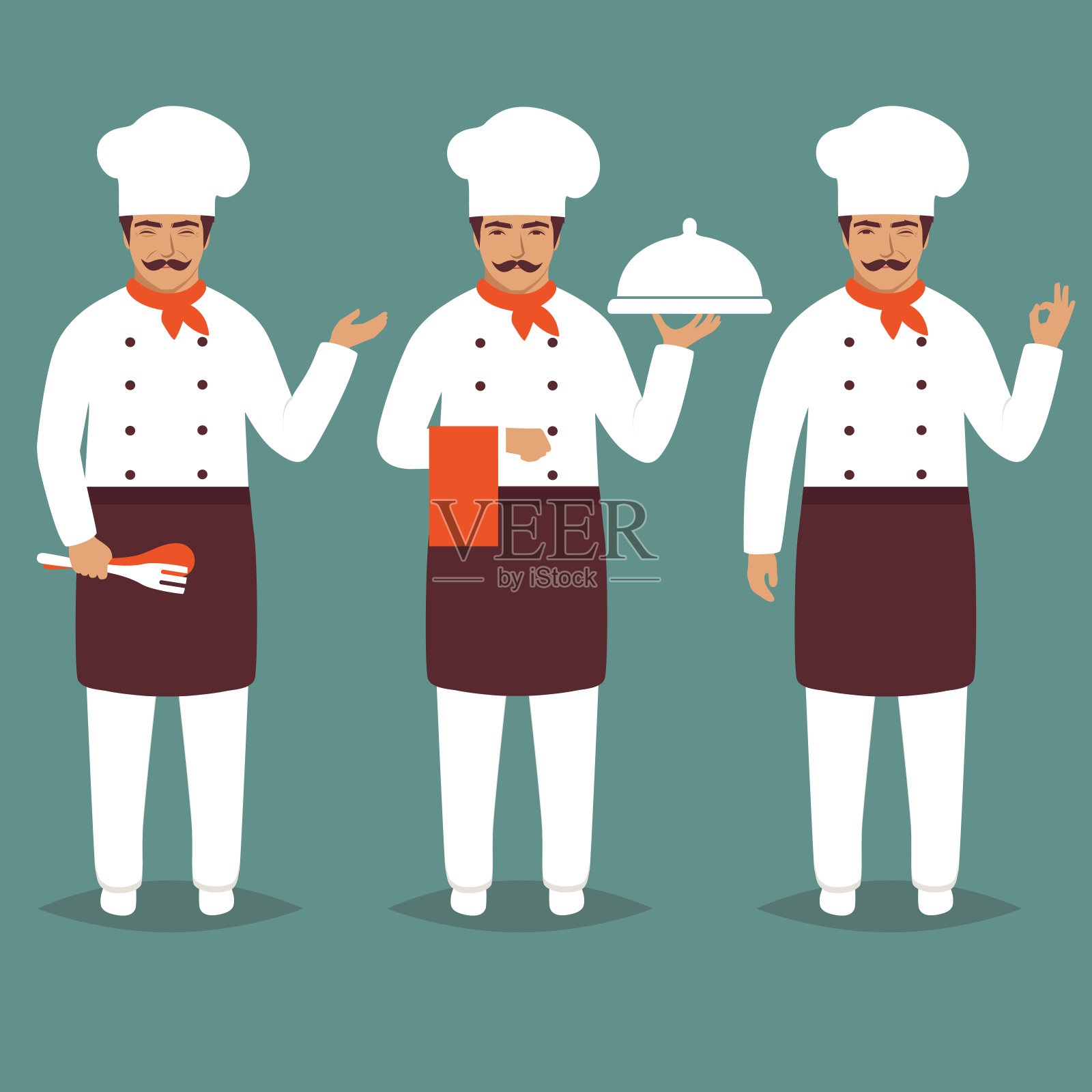 设置卡通厨师长角色。白色餐厅职业制服插画图片素材