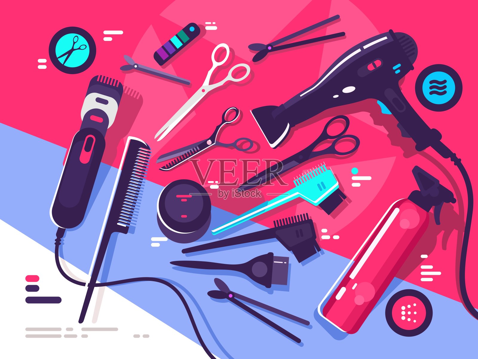 美发工具，梳子和吹风机插画图片素材