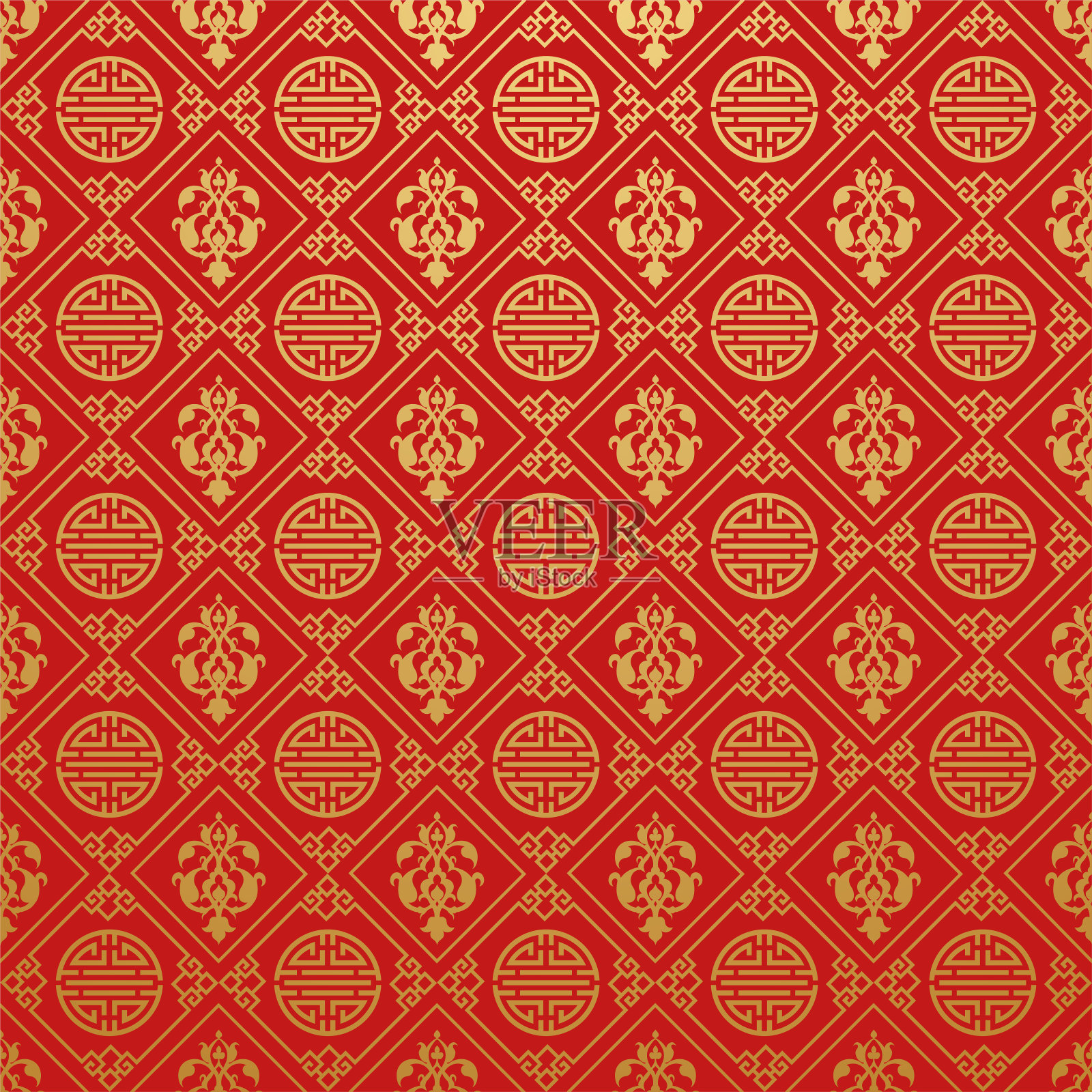 中式壁纸，红色背景，矢量插图插画图片素材