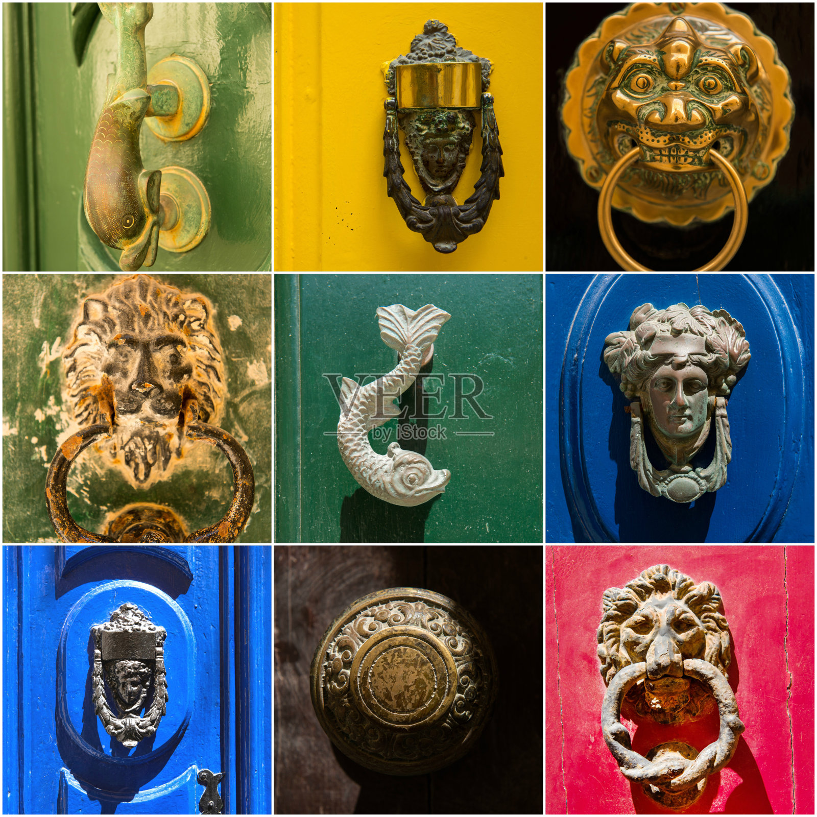 马耳他铁制门环的拼贴画照片摄影图片