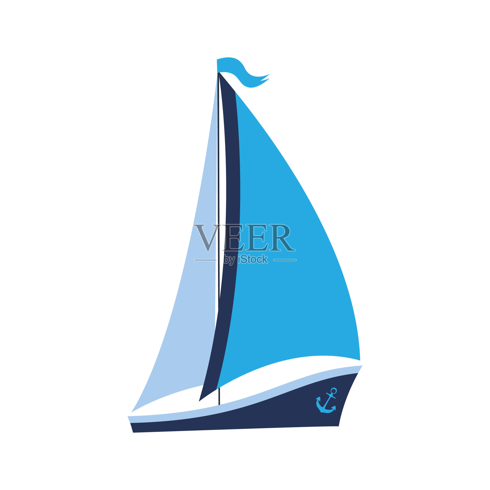 有帆有锚的船。可用于旅行社，水上比赛。插画图片素材