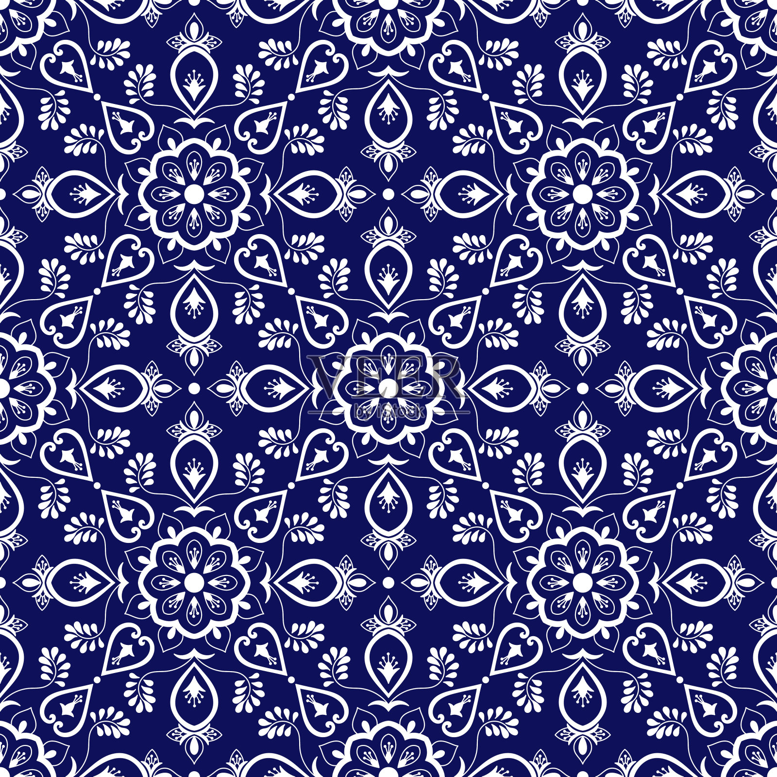 意大利瓷砖图案向量与蓝色和白色的装饰品插画图片素材