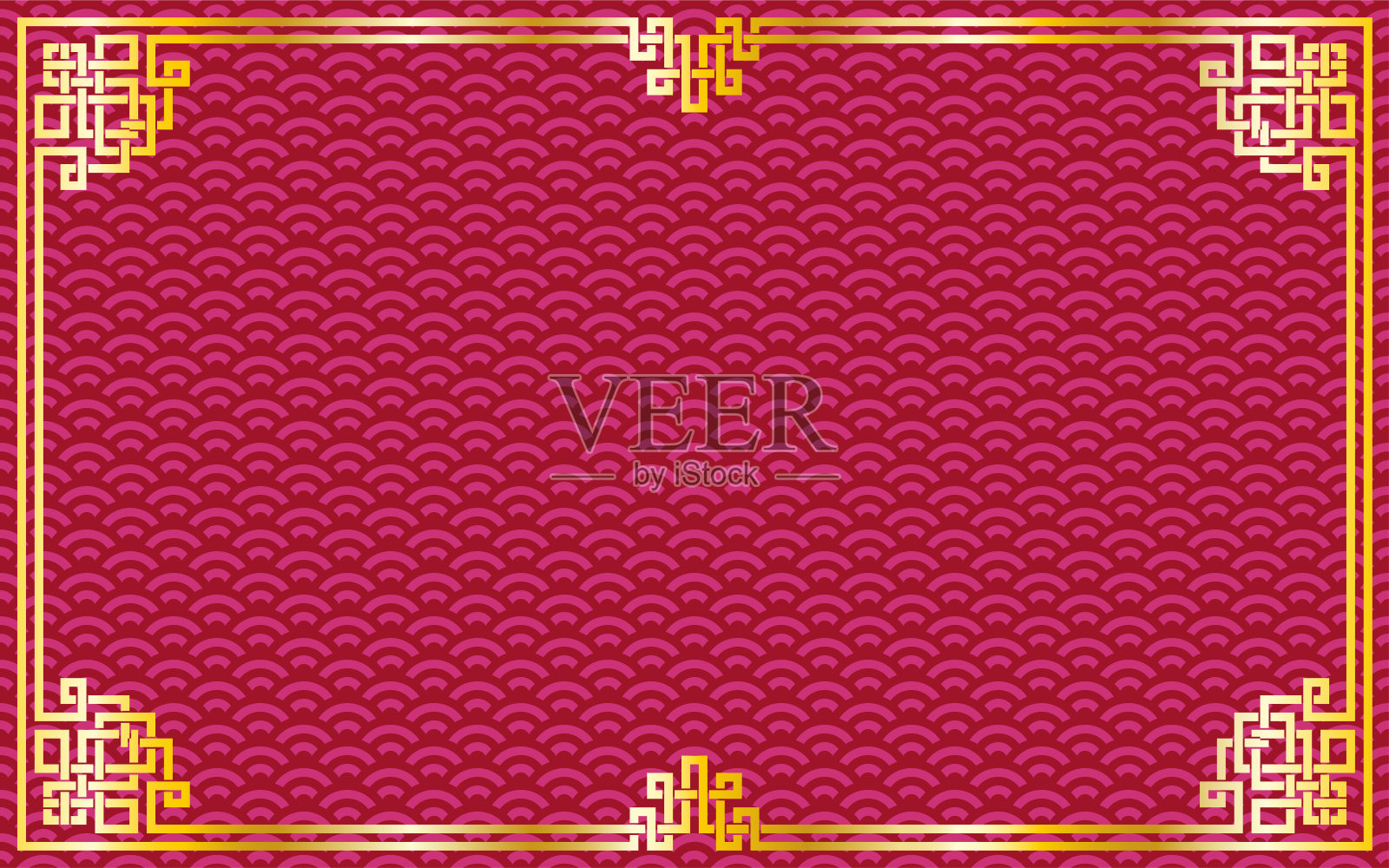 东方复古金框上的红色/紫色图案背景为中国新年庆祝卡，海报，横幅或传单，矢量设计模板素材
