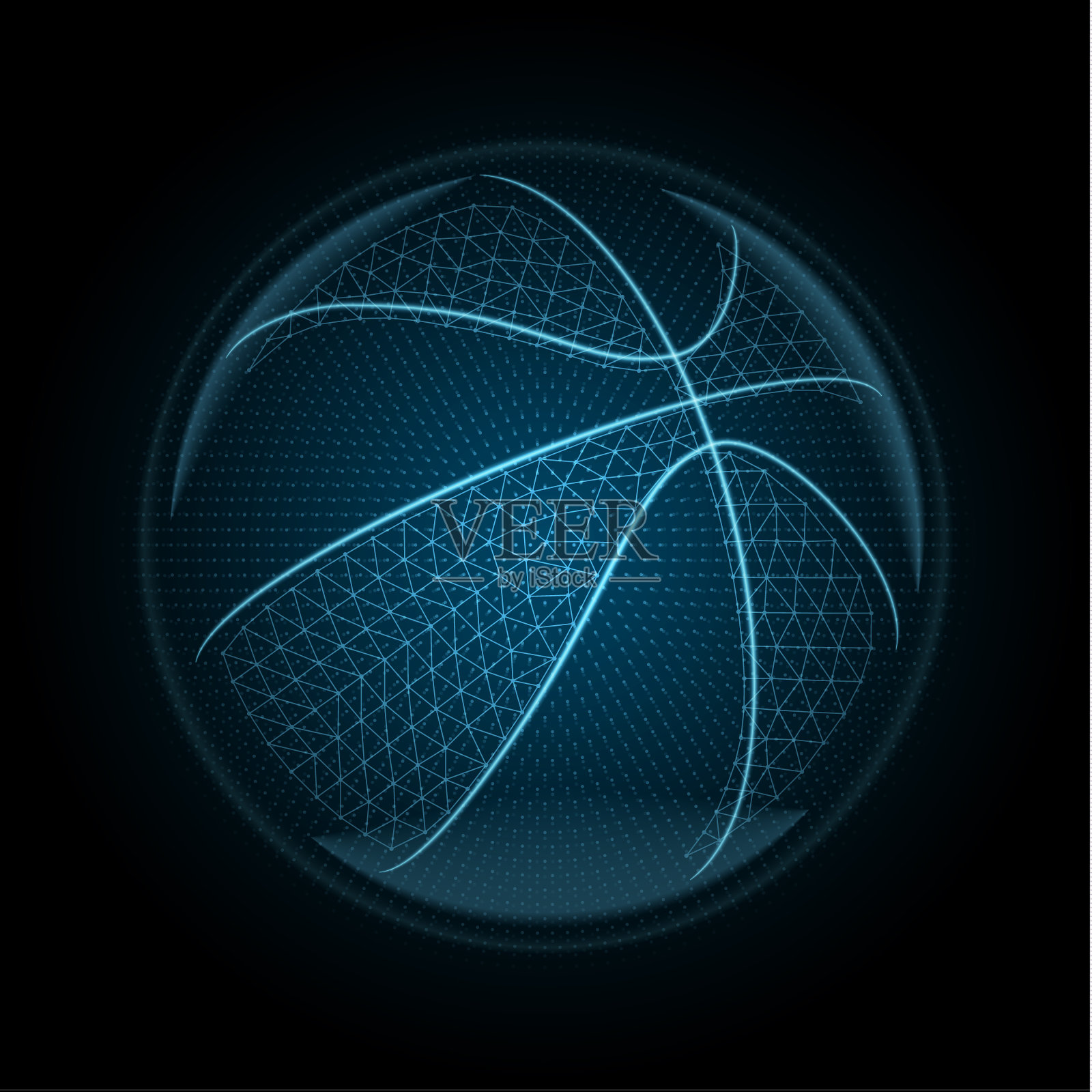 由发光的线，点和多边形组成的篮球的矢量图像插画图片素材