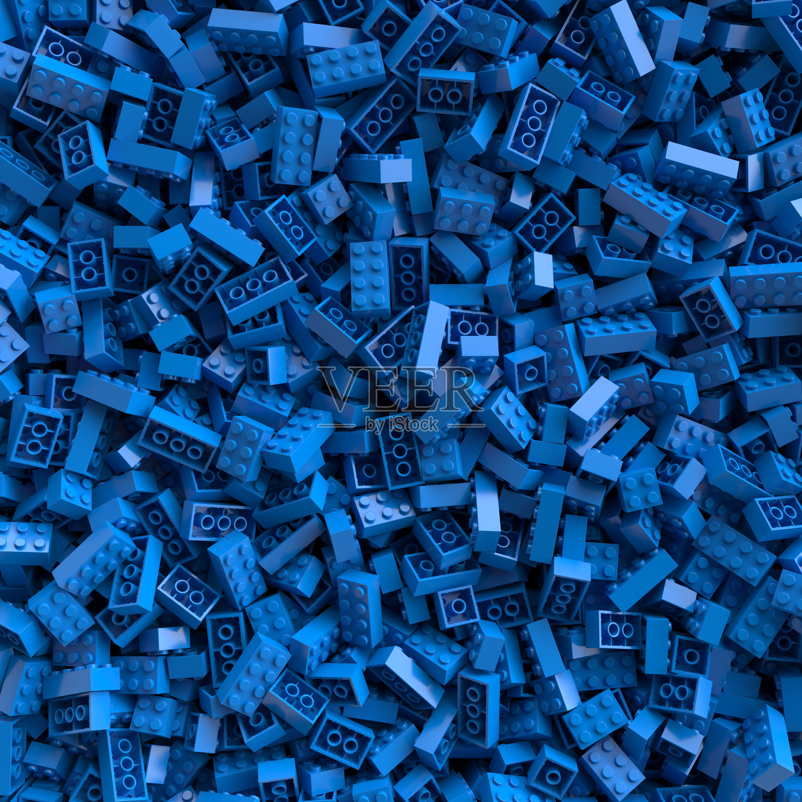蓝色玩具块背景。三维渲染插画图片素材