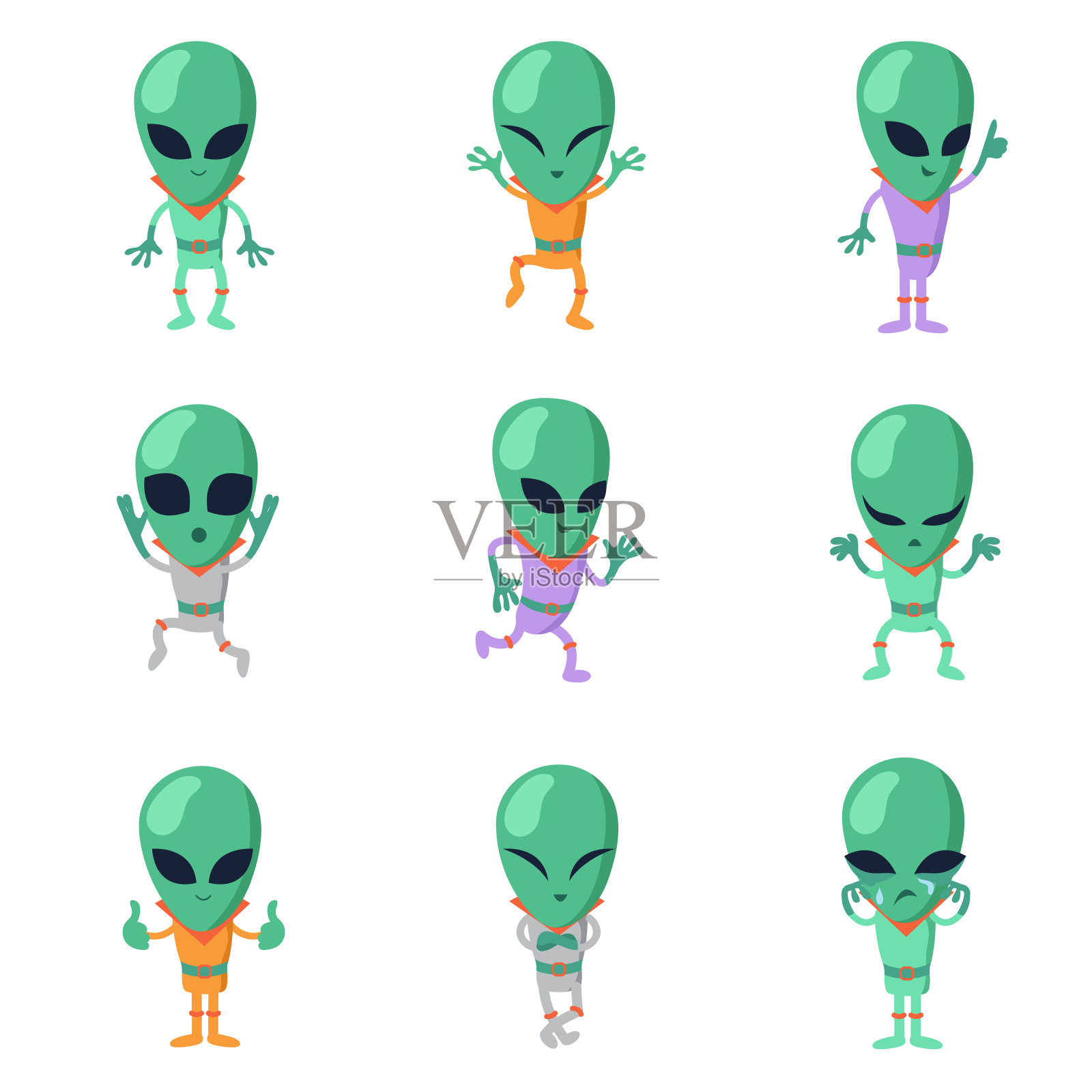 有趣的卡通外星人向量绿色人形角色设计元素图片