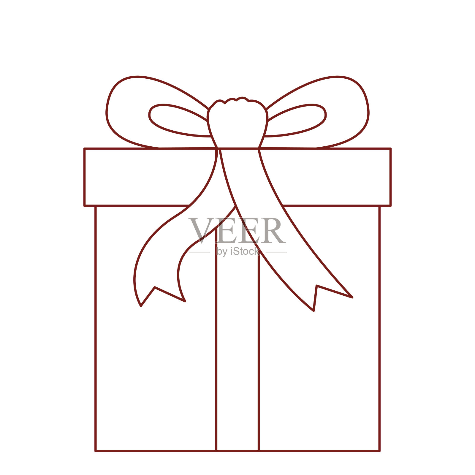 礼盒图标与装饰丝带在暗红色轮廓设计元素图片
